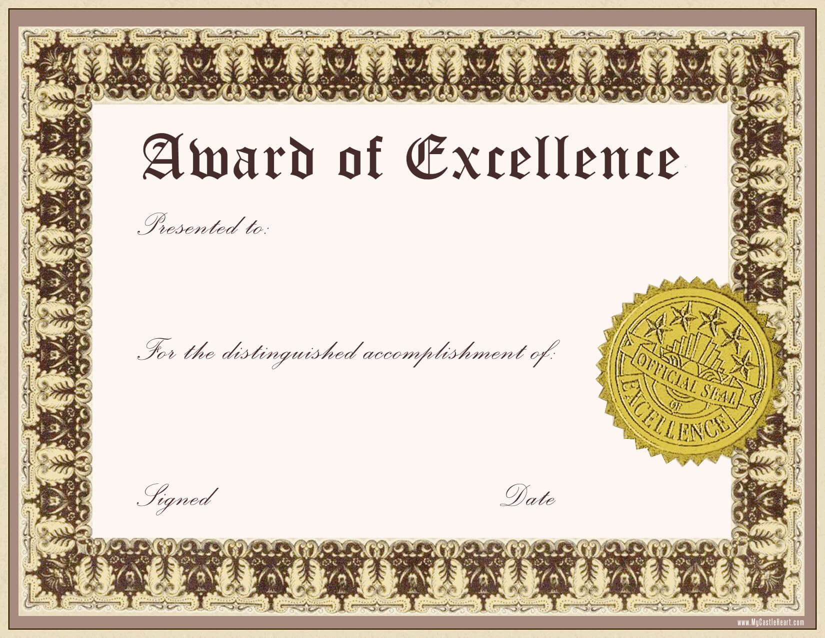 Award Certificate Template | Award Certificates, Certificate For Award Of Excellence Certificate Template