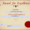 Award For Excellence Certificate | Templates At Regarding Award Of Excellence Certificate Template
