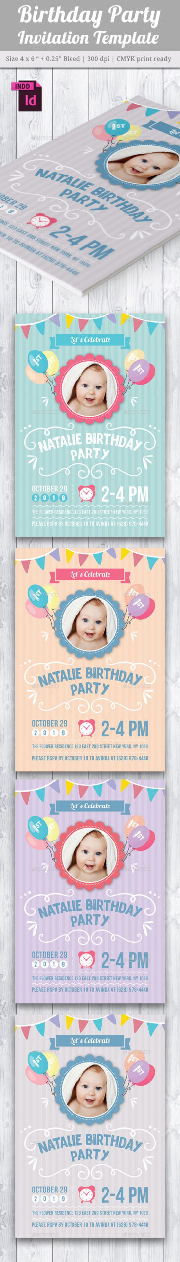 Baby Birthday Card Design Template Indesign Indd | Card Regarding Birthday Card Indesign Template