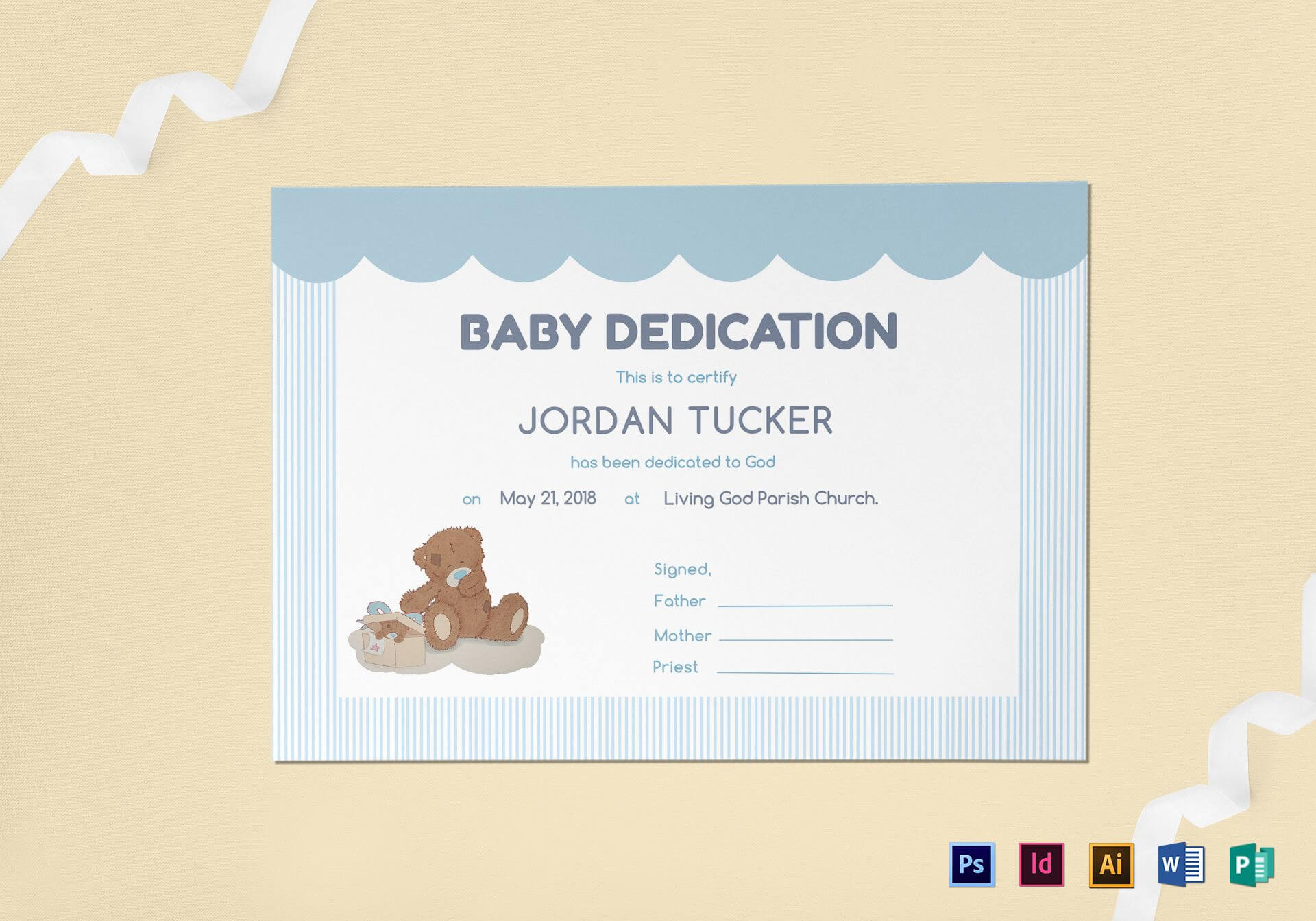 Baby Dedication Certificate Template Pertaining To Baby Dedication Certificate Template