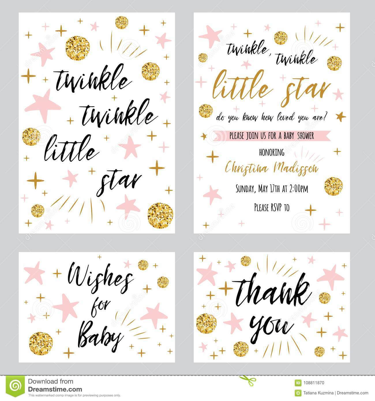 Baby Shower Girl Templates Twinkle Twinkle Little Star Text Pertaining To Thank You Card Template For Baby Shower
