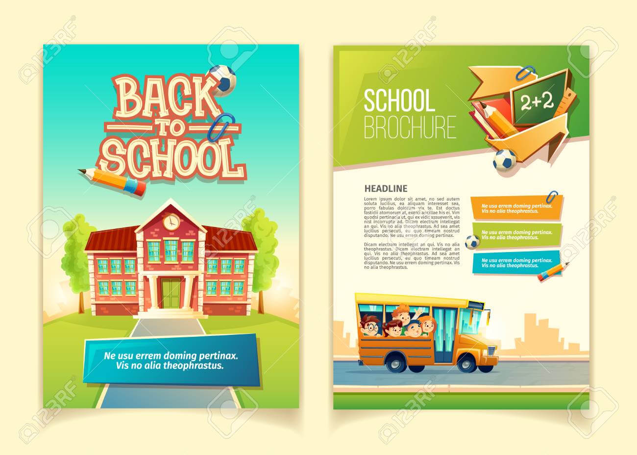 Back To School Brochure Vector Cartoon Template, Educational.. Within School Brochure Design Templates