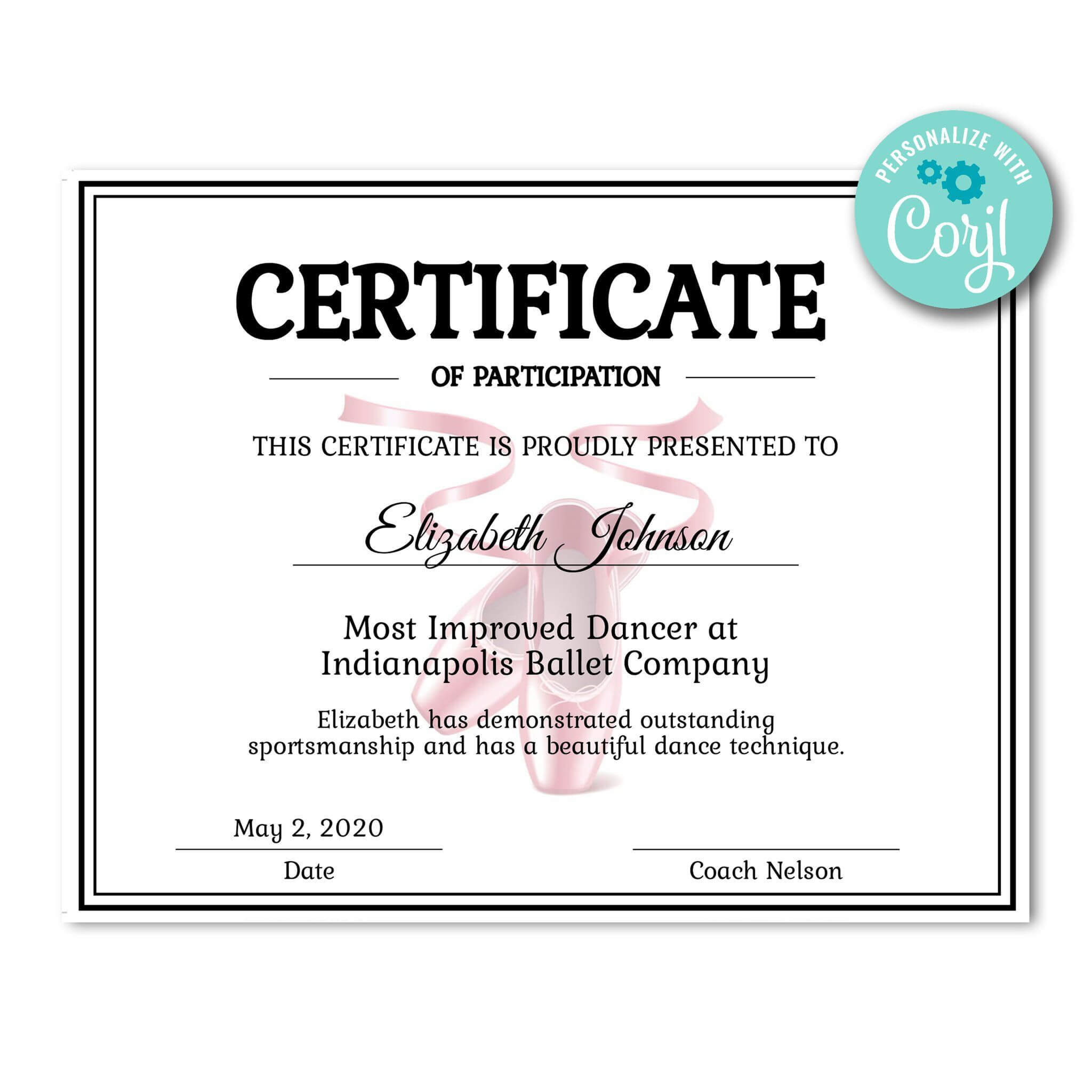 Ballet Certificate | Dance Technique, Certificate Templates Regarding Dance Certificate Template