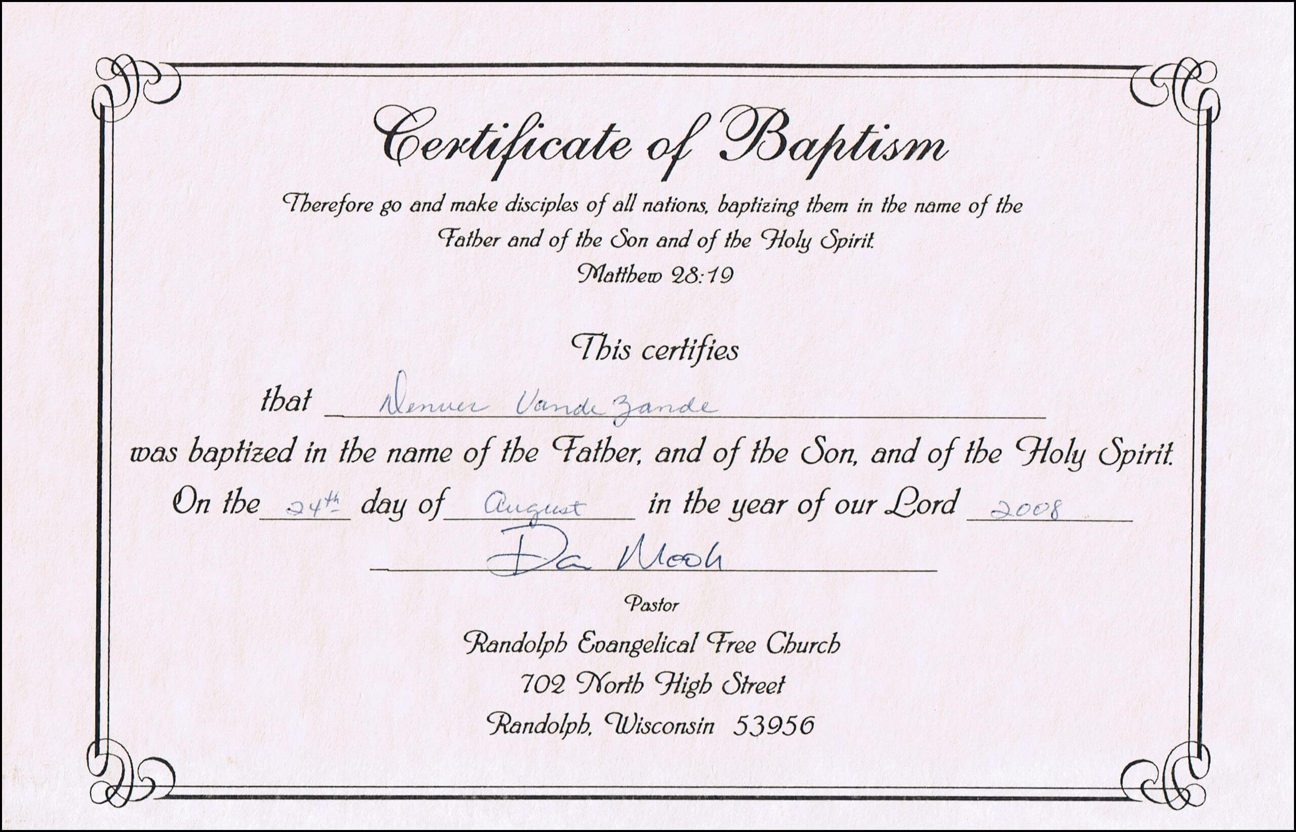 Baptism Certificates Free Online | Denver's Certificate Of With Regard To Baptism Certificate Template Word