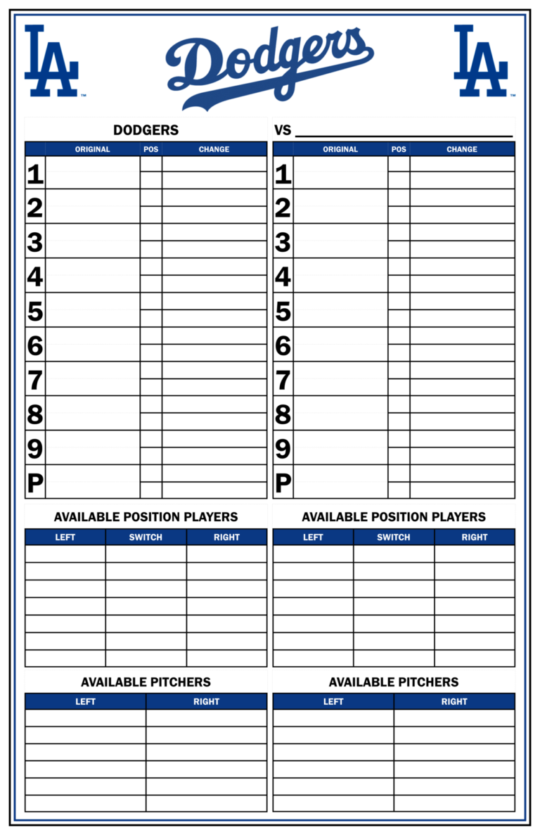 Softball Lineup Card Template