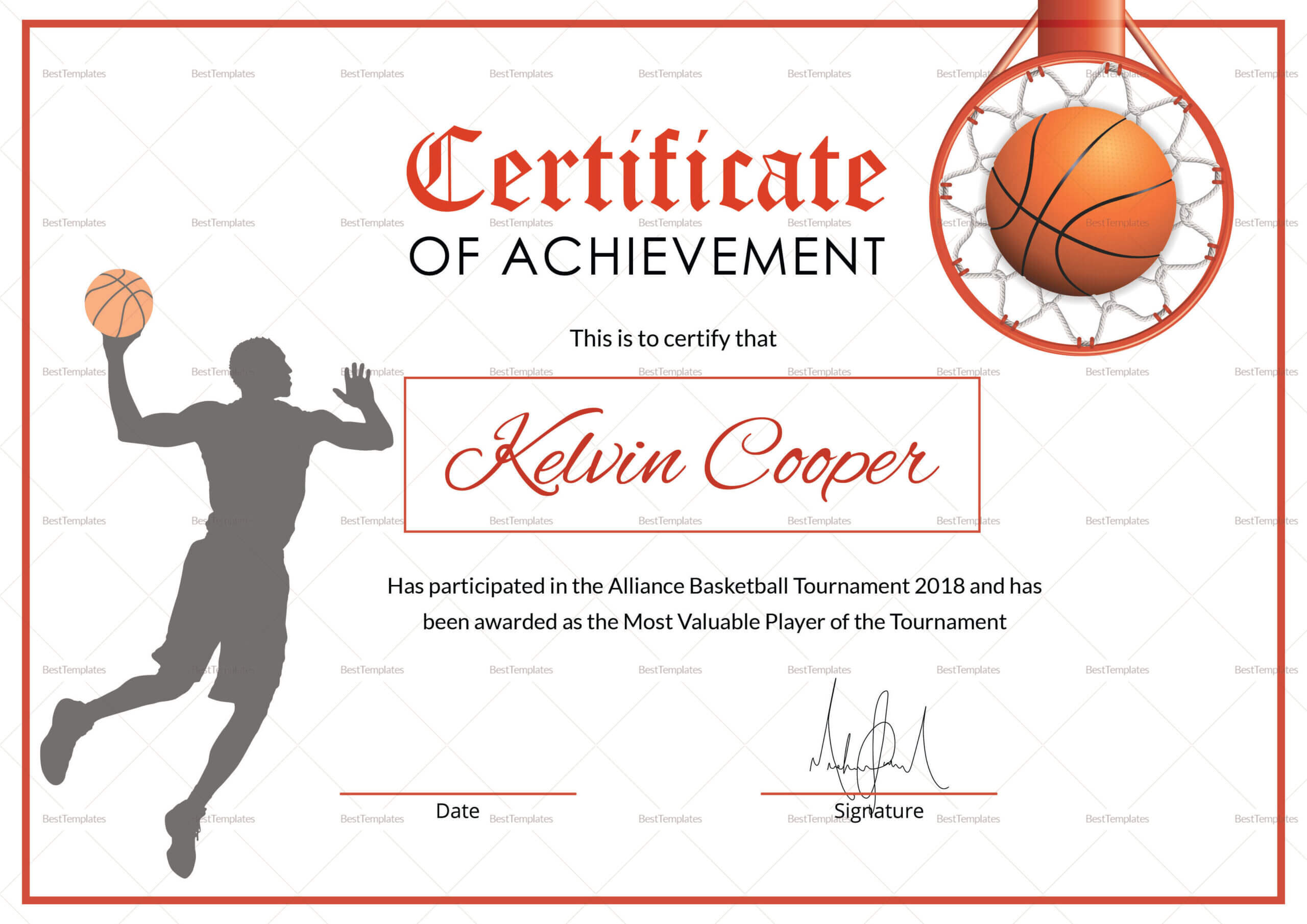 Basketball Award Achievement Certificate Template Pertaining To Basketball Certificate Template