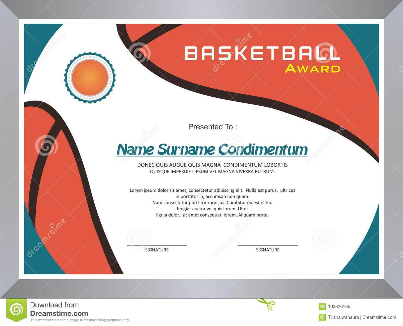 Basketball Award, Diploma Template Design Stock Vector With Regard To Basketball Certificate Template