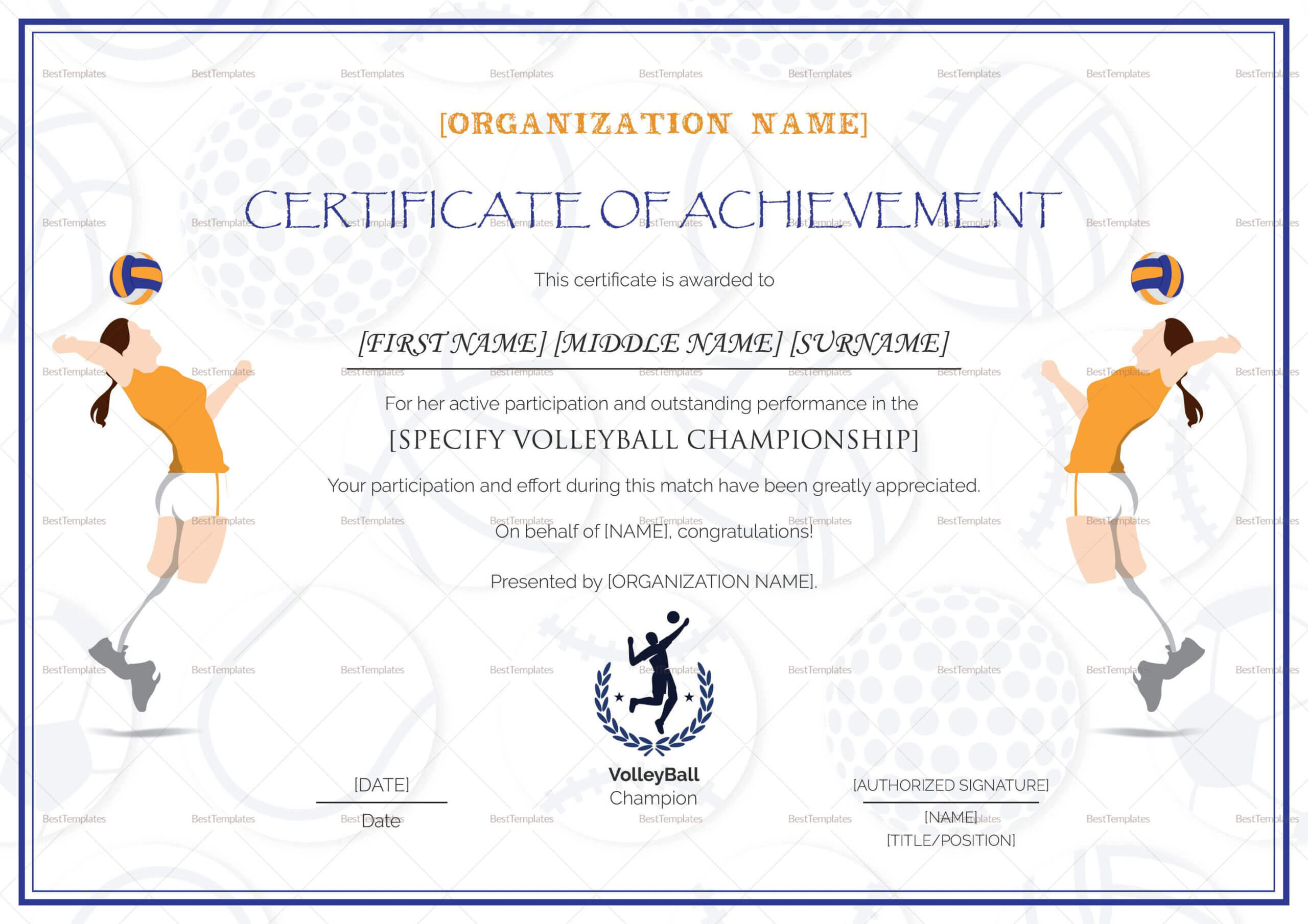 Beautiful Volleyball Certificate Templates – Superkepo Intended For Beautiful Certificate Templates