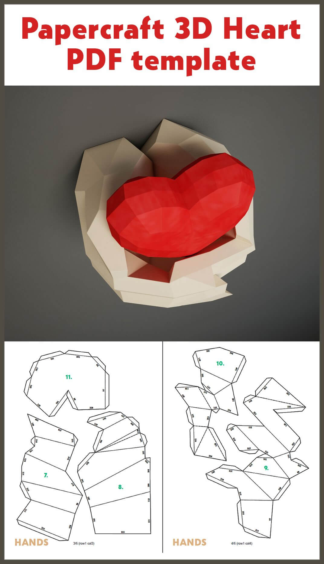 Best 12 3D Papercraft Hands With Heart, Diy Interior Paper Throughout 3D Heart Pop Up Card Template Pdf