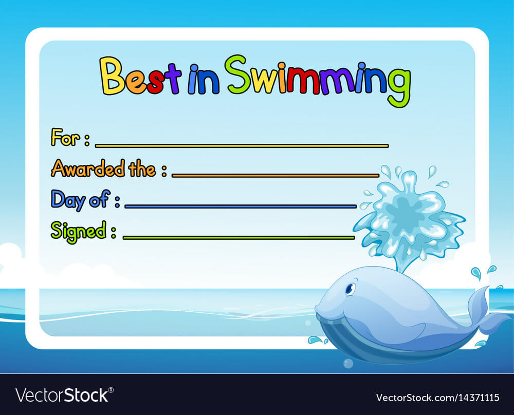 Best In Swimming Award Template With Whale In Inside Swimming Certificate Templates Free