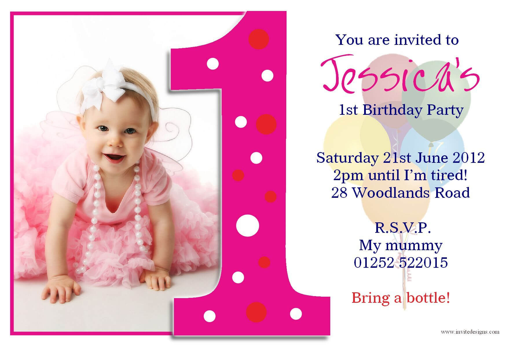 Birthday Party : First Birthday Invitations - Card With First Birthday Invitation Card Template