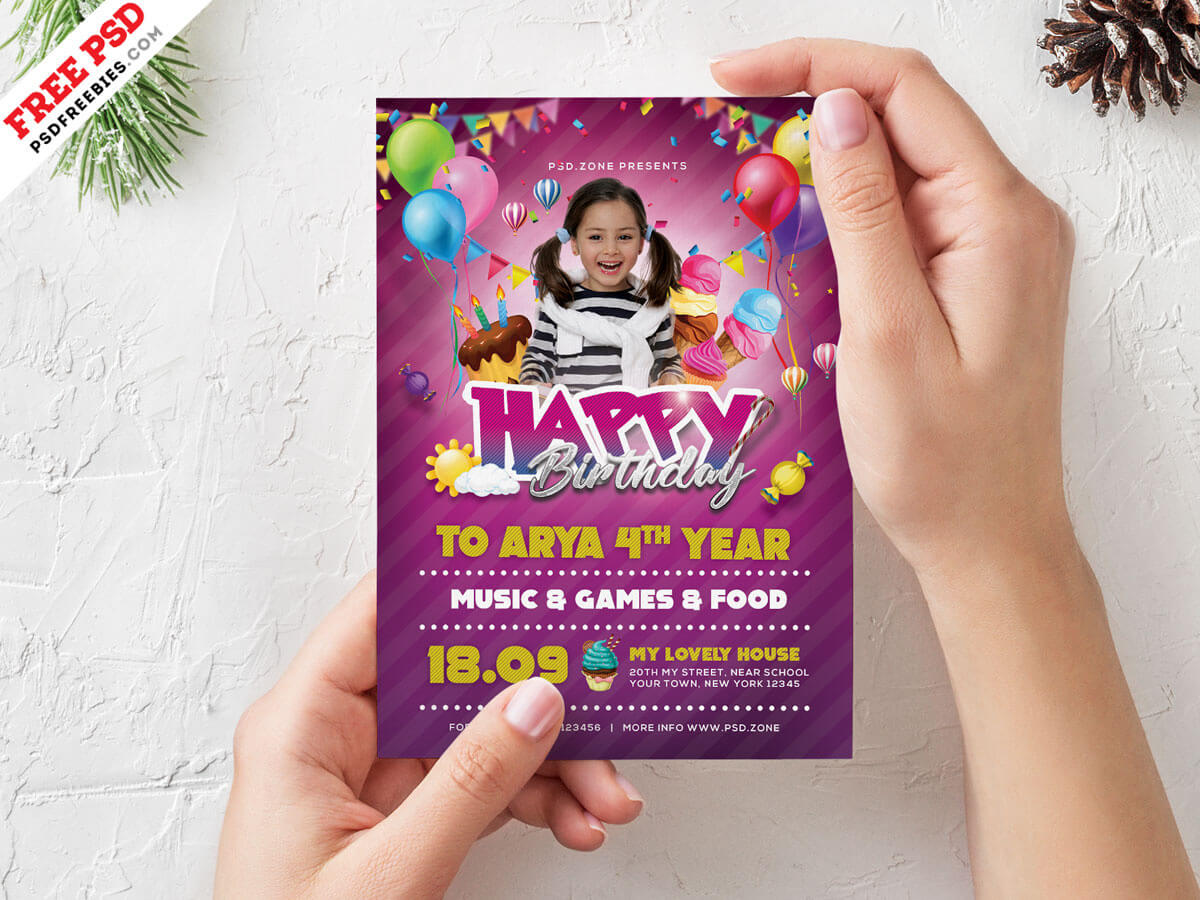 Birthday Party Invitation Card Design Psdpsd Freebies On Within Photoshop Birthday Card Template Free