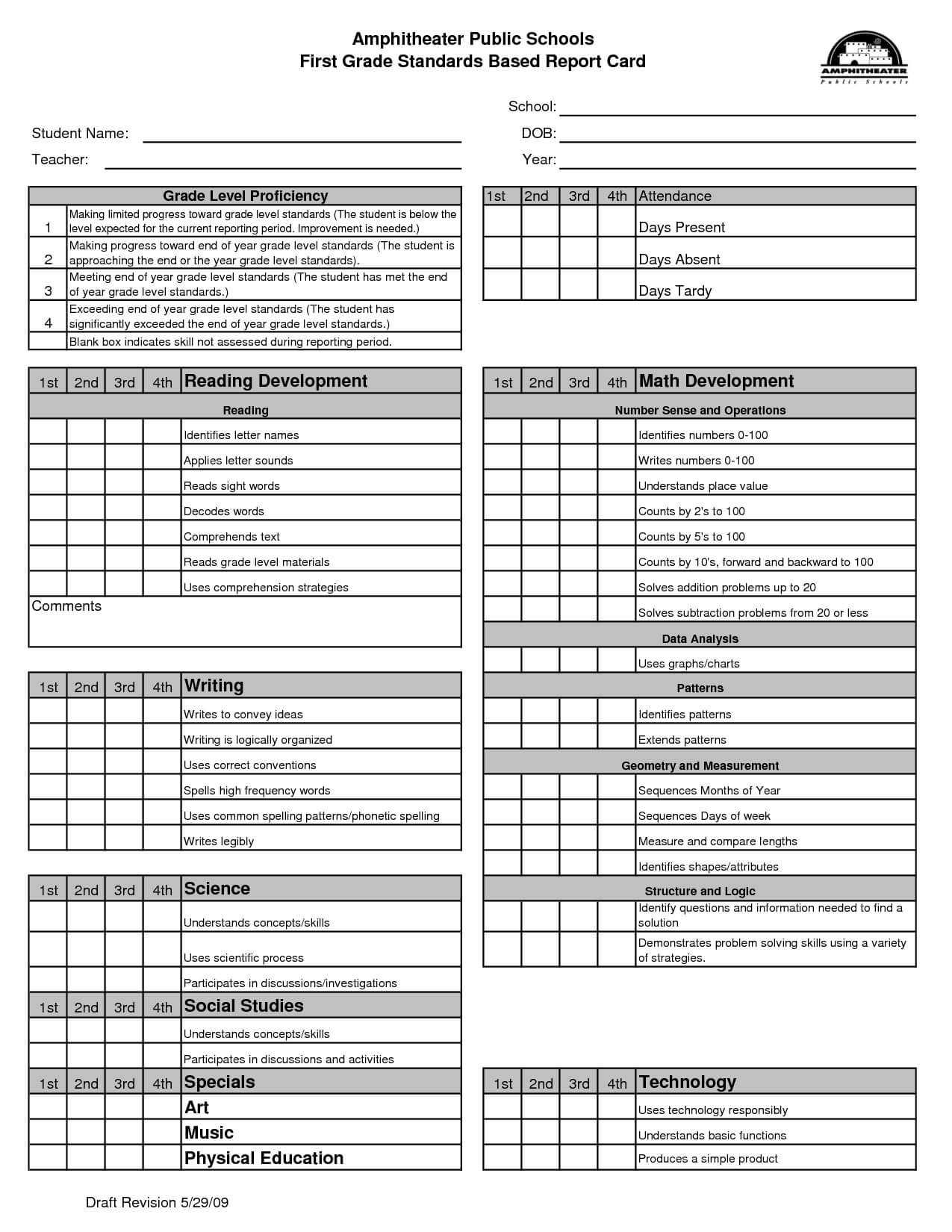 Blank Report Card Template | Report Card Template Pertaining To Middle School Report Card Template