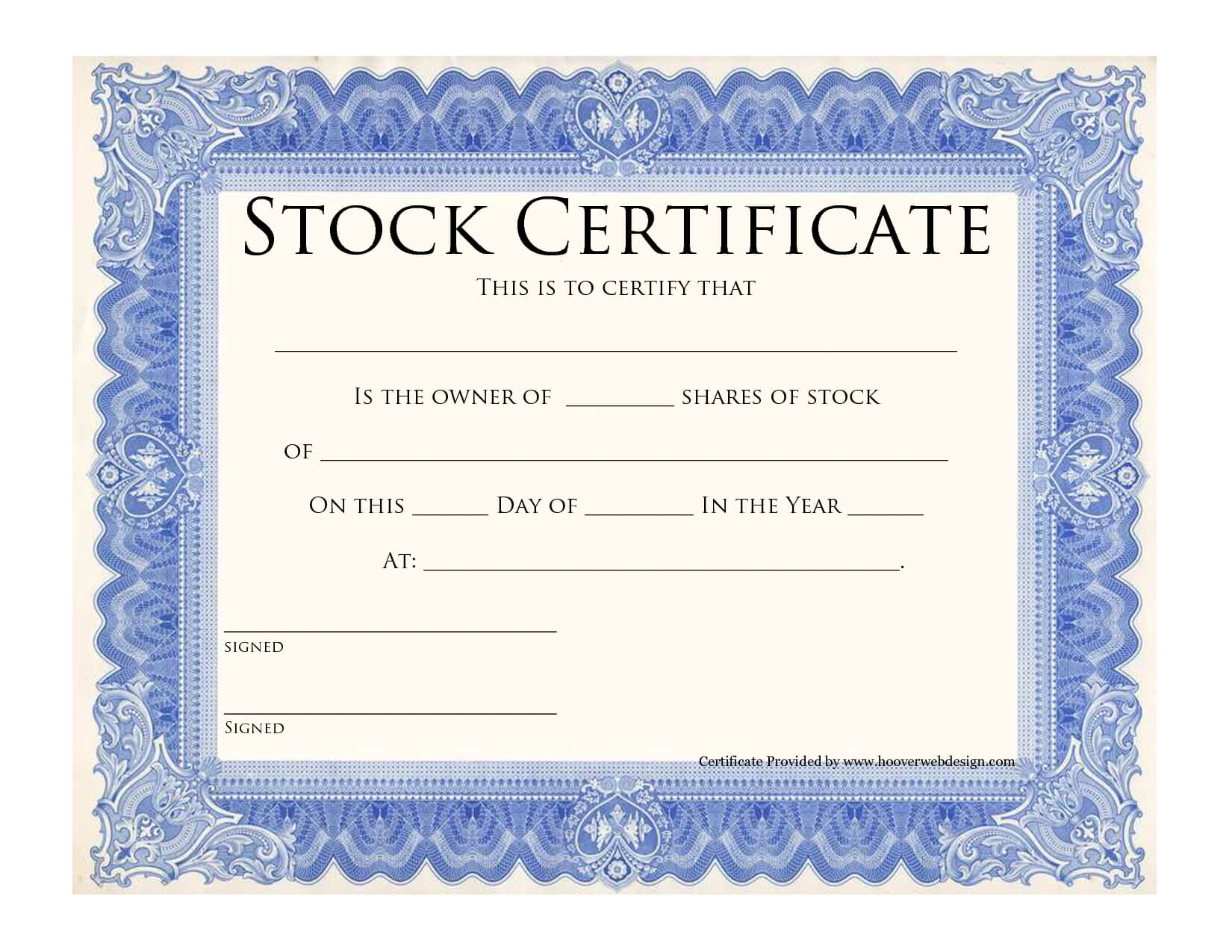 Blank Stock Certificate Template | Printable Stock Throughout Blank Share Certificate Template Free