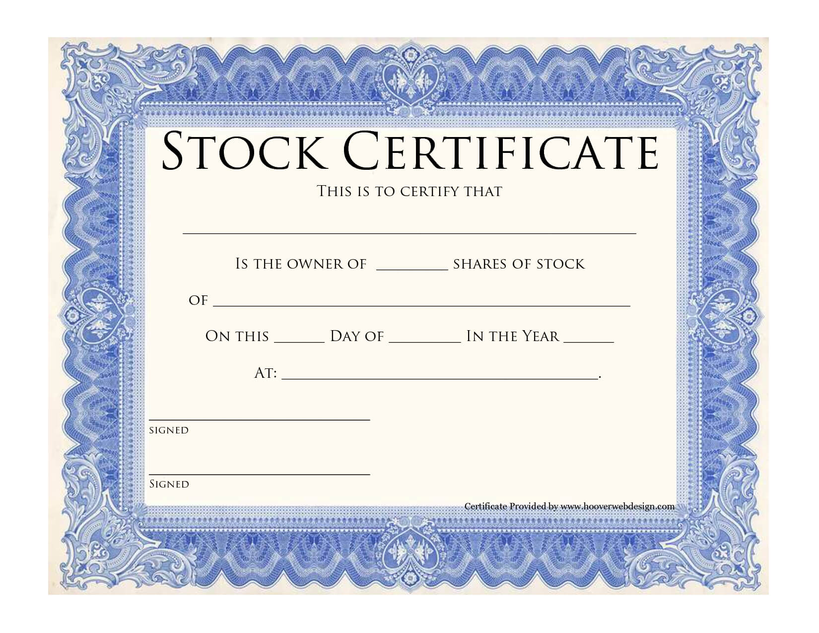 Blank Stock Certificate Template | Printable Stock Throughout Template Of Share Certificate