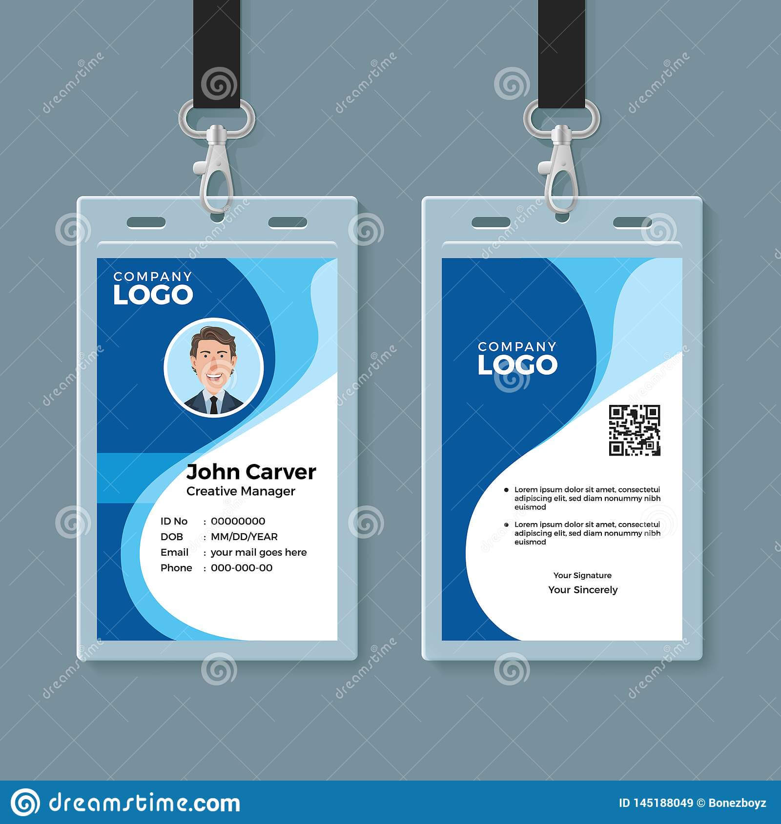 Blue Curve Wave Id Card Design Template Stock Vector With Company Id Card Design Template