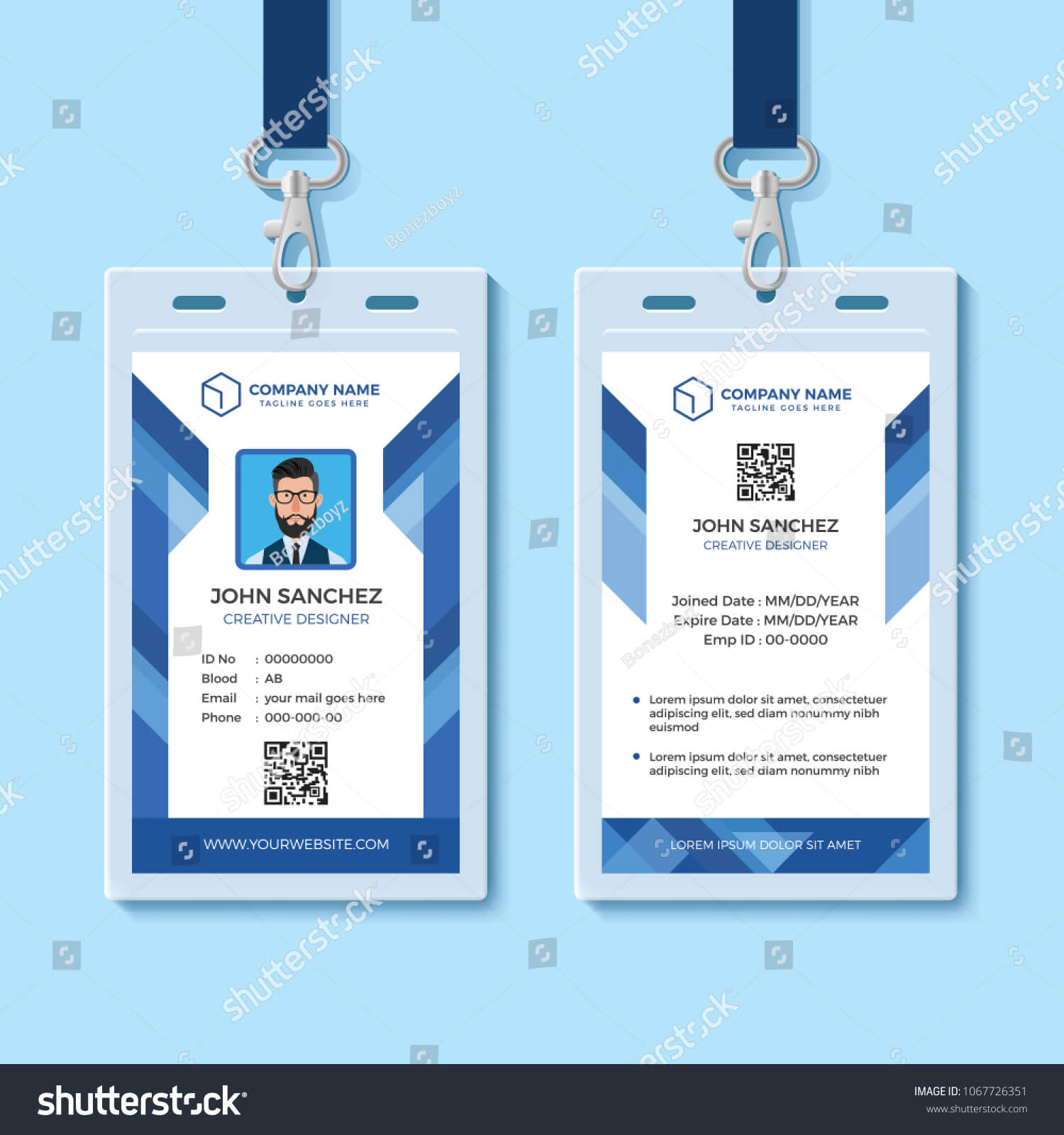 Blue Employee Id Card Template Stock Vector (Royalty Free Regarding Work Id Card Template