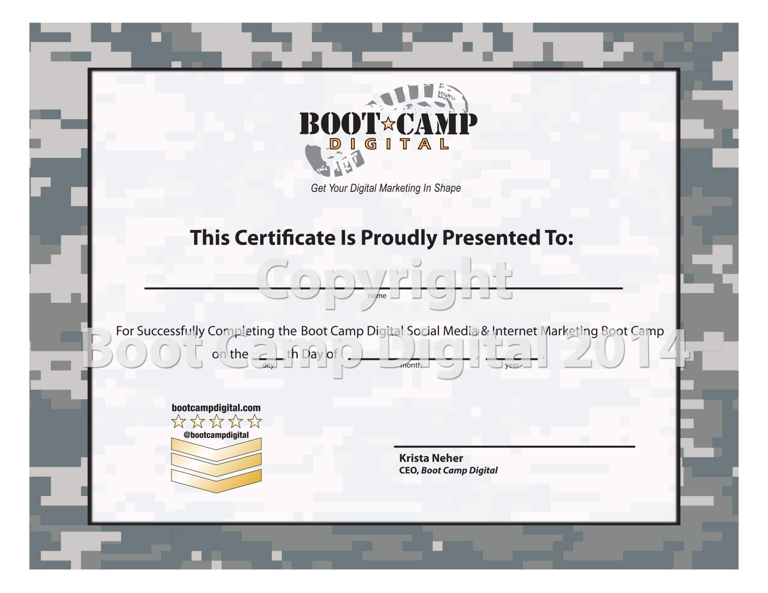 Boot Camp Digital Social Media Certification | Certificate Within Boot Camp Certificate Template