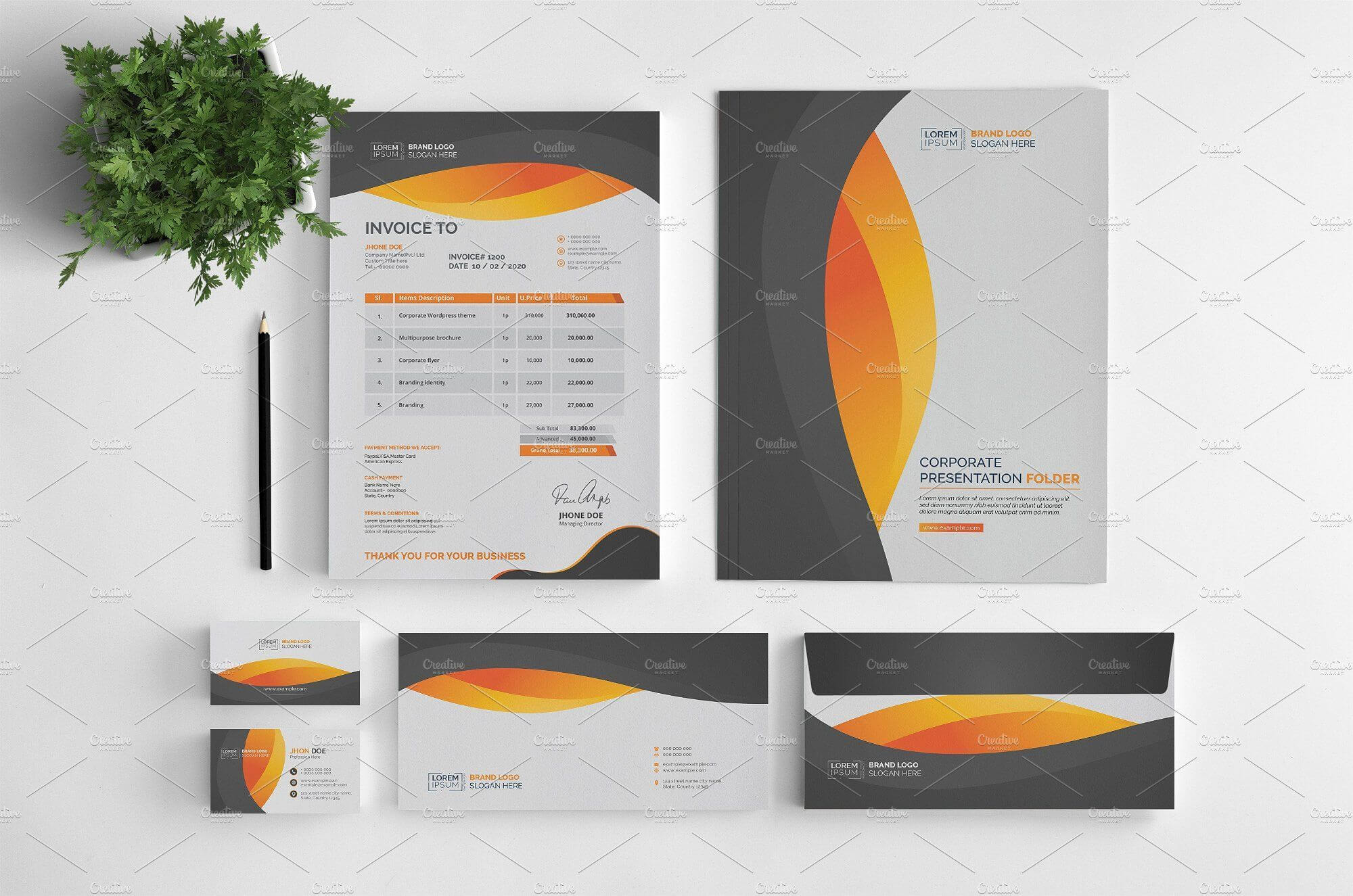 Branding Stationery Set. A Collection Of Branding/identity For Business Card Letterhead Envelope Template