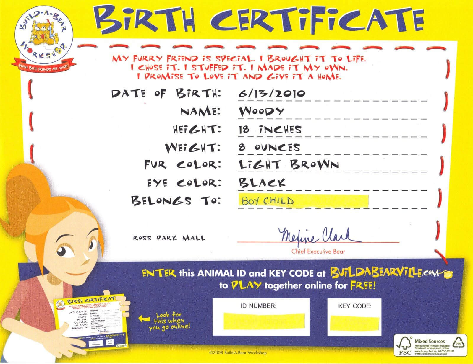 Build A Bear Birth Certificate | Birth Certificate Template Regarding Build A Bear Birth Certificate Template