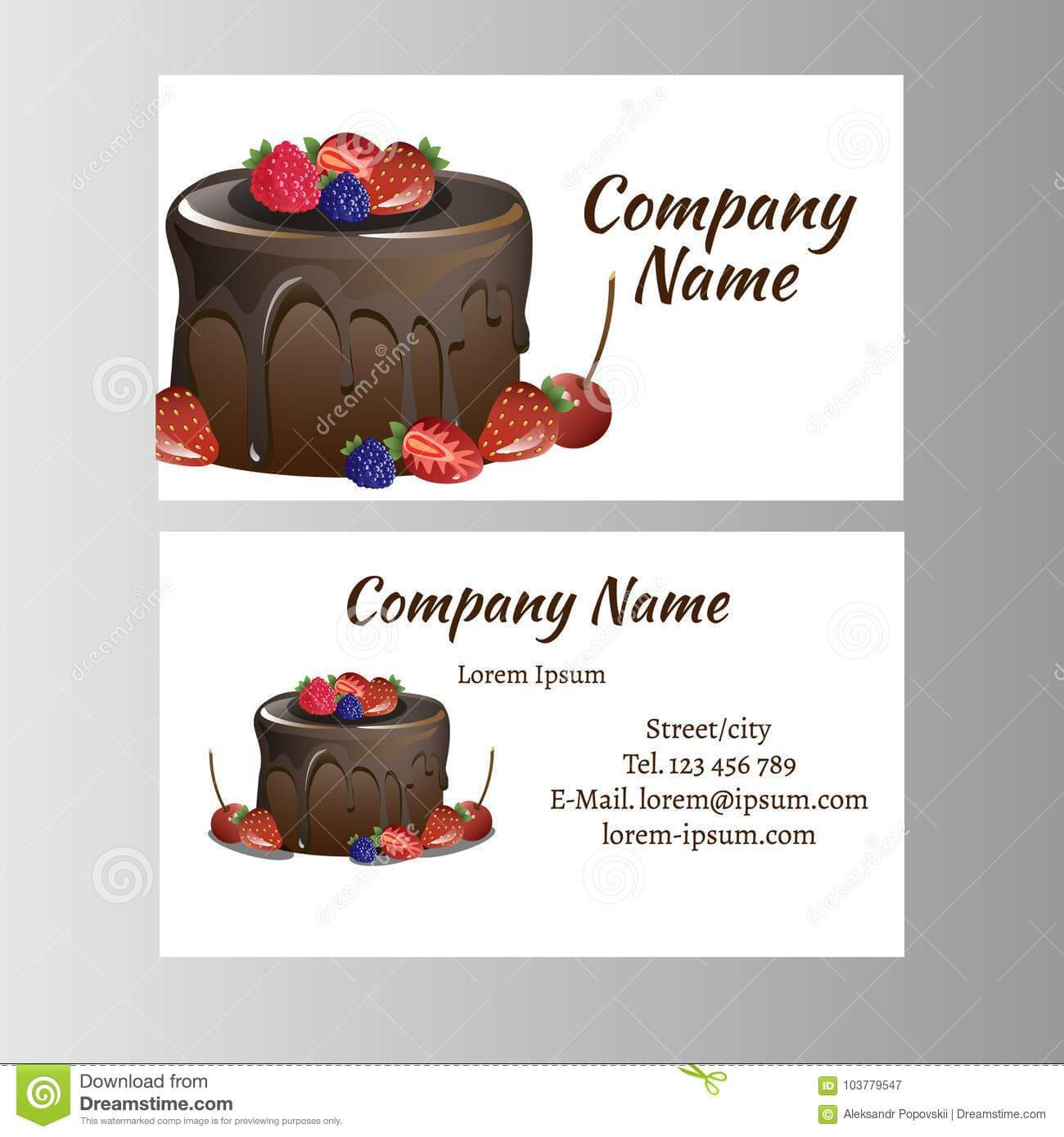 Business Card Template For Bakery Business. Stock Vector With Cake Business Cards Templates Free