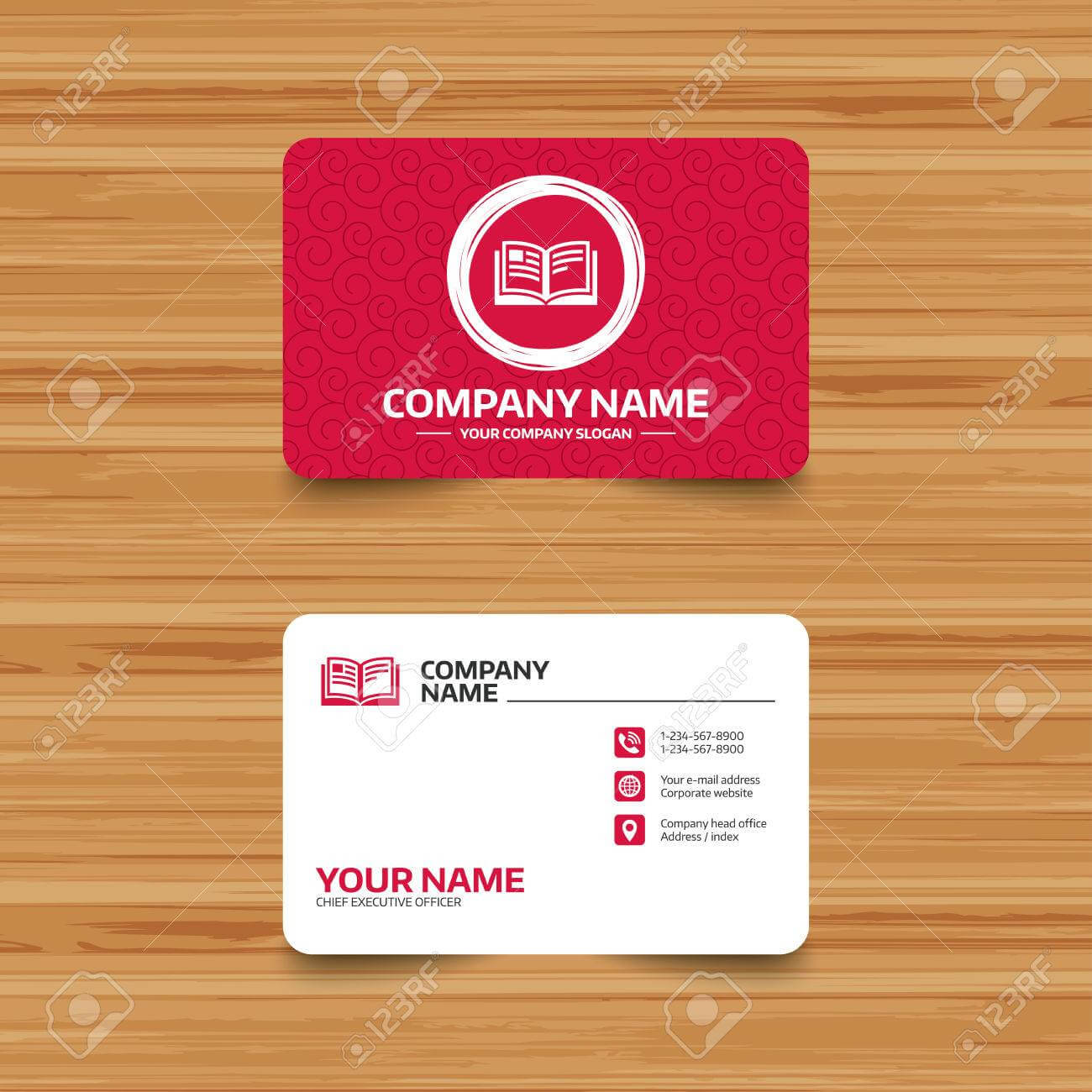 Business Card Template With Texture. Book Sign Icon. Open Book.. Throughout Business Card Template Open Office