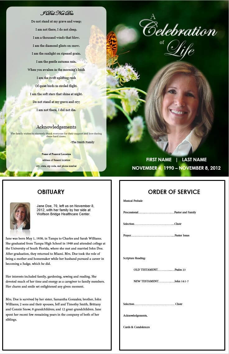 Butterfly Memorial Program | Memorial Cards For Funeral For Memorial Cards For Funeral Template Free