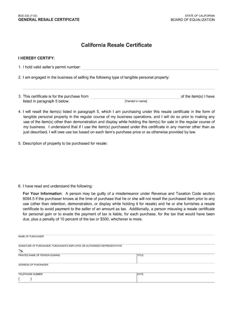 California Resale Certificate – Fill Online, Printable Regarding Resale Certificate Request Letter Template