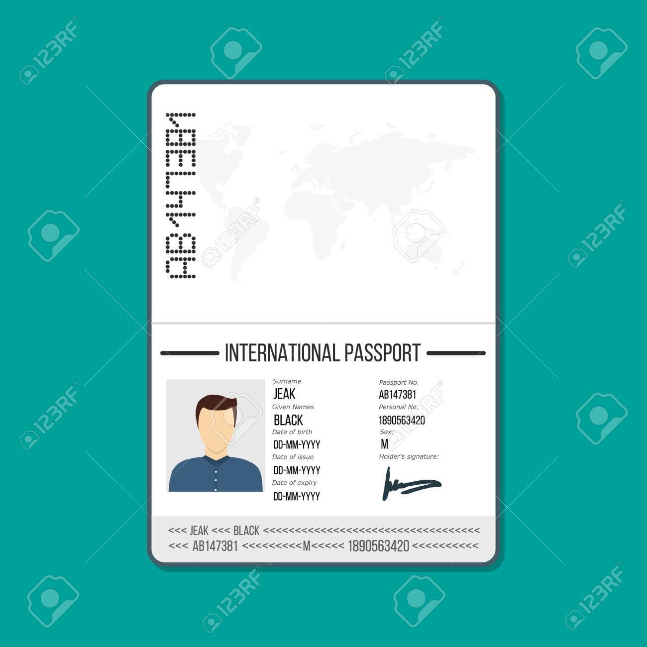 Cartoon Id Card Or Car Driver License. Male Passport Template.. With Personal Identification Card Template