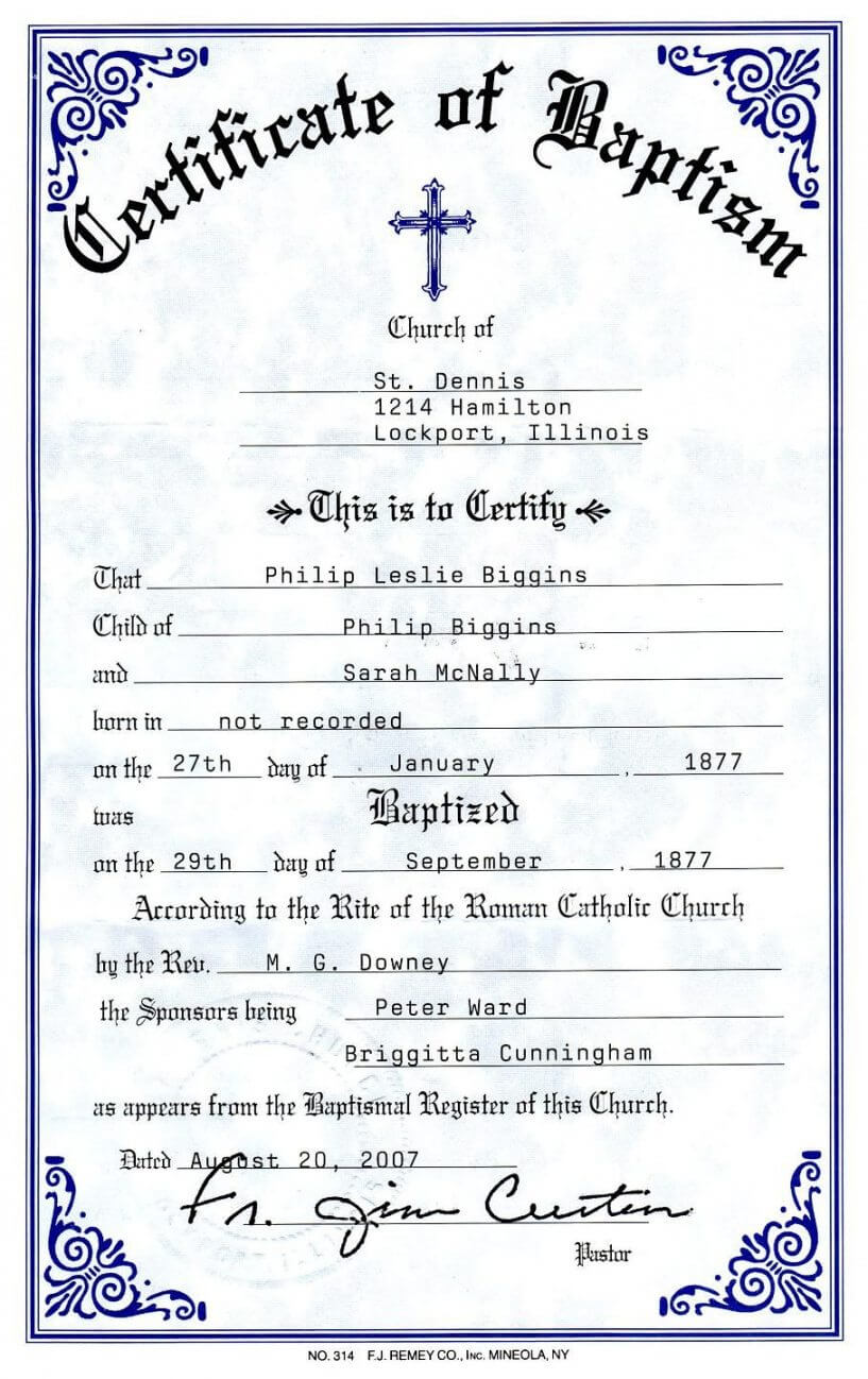 Catholic Baptism Certificate Template In Roman Catholic Baptism Certificate Template
