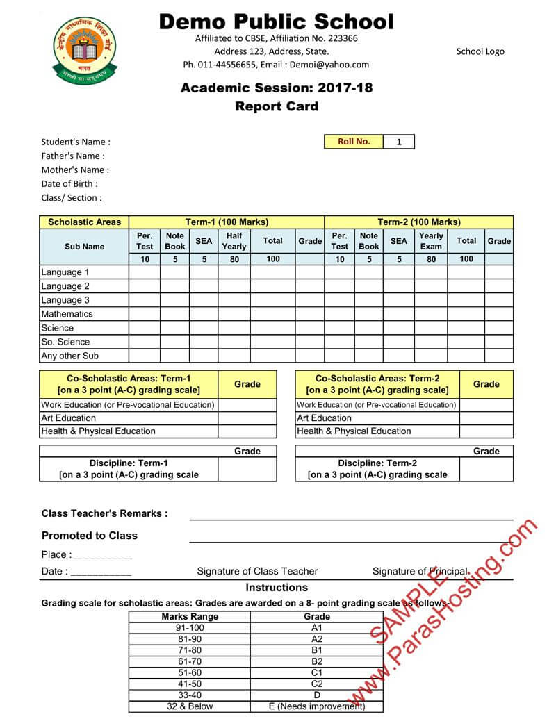 Cbse Report Card Format For Class Vi To Viii | School Report With Regard To Report Card Template Middle School