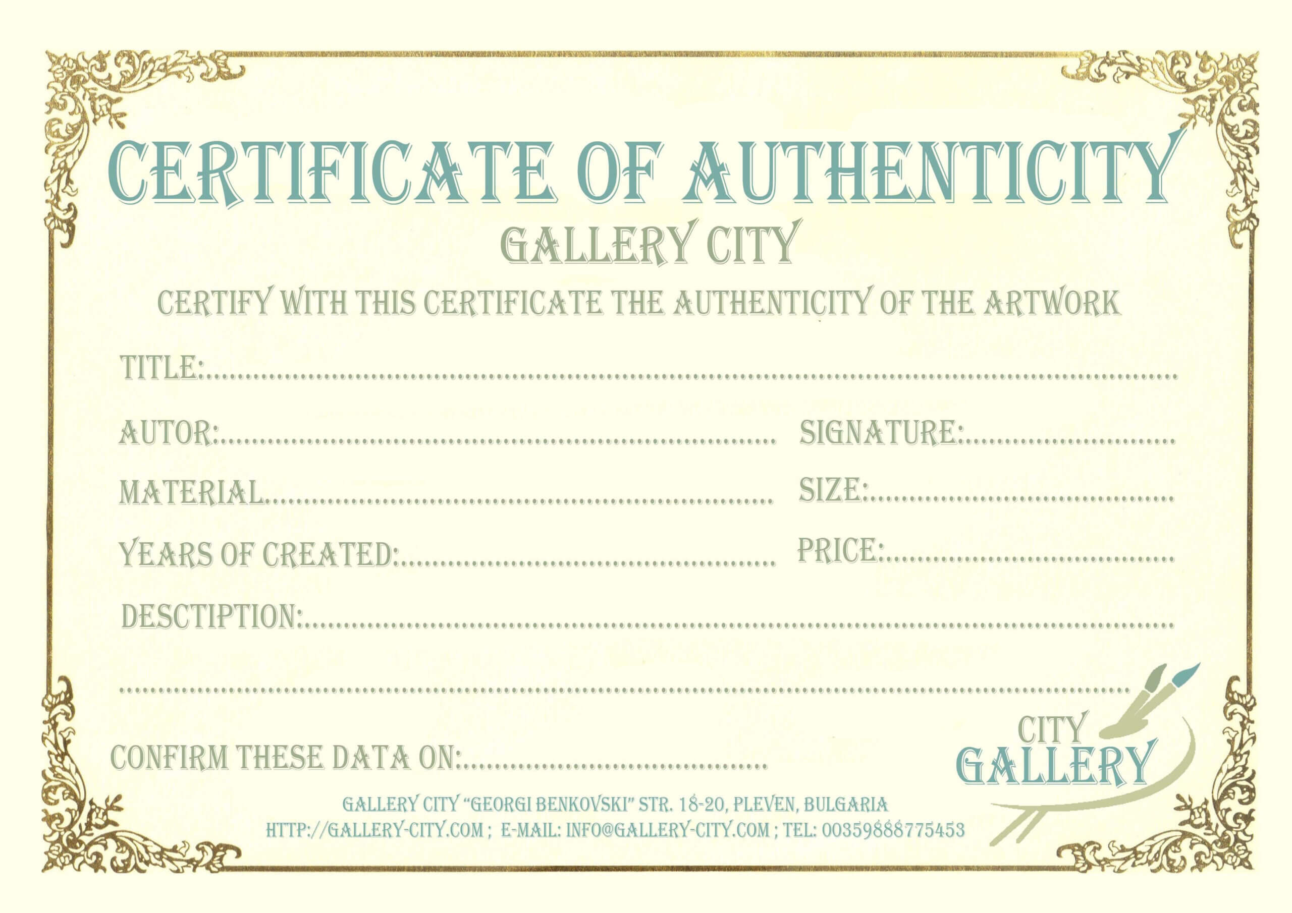 Certificate Authenticity Template Art Authenticity Inside Free Art Certificate Templates