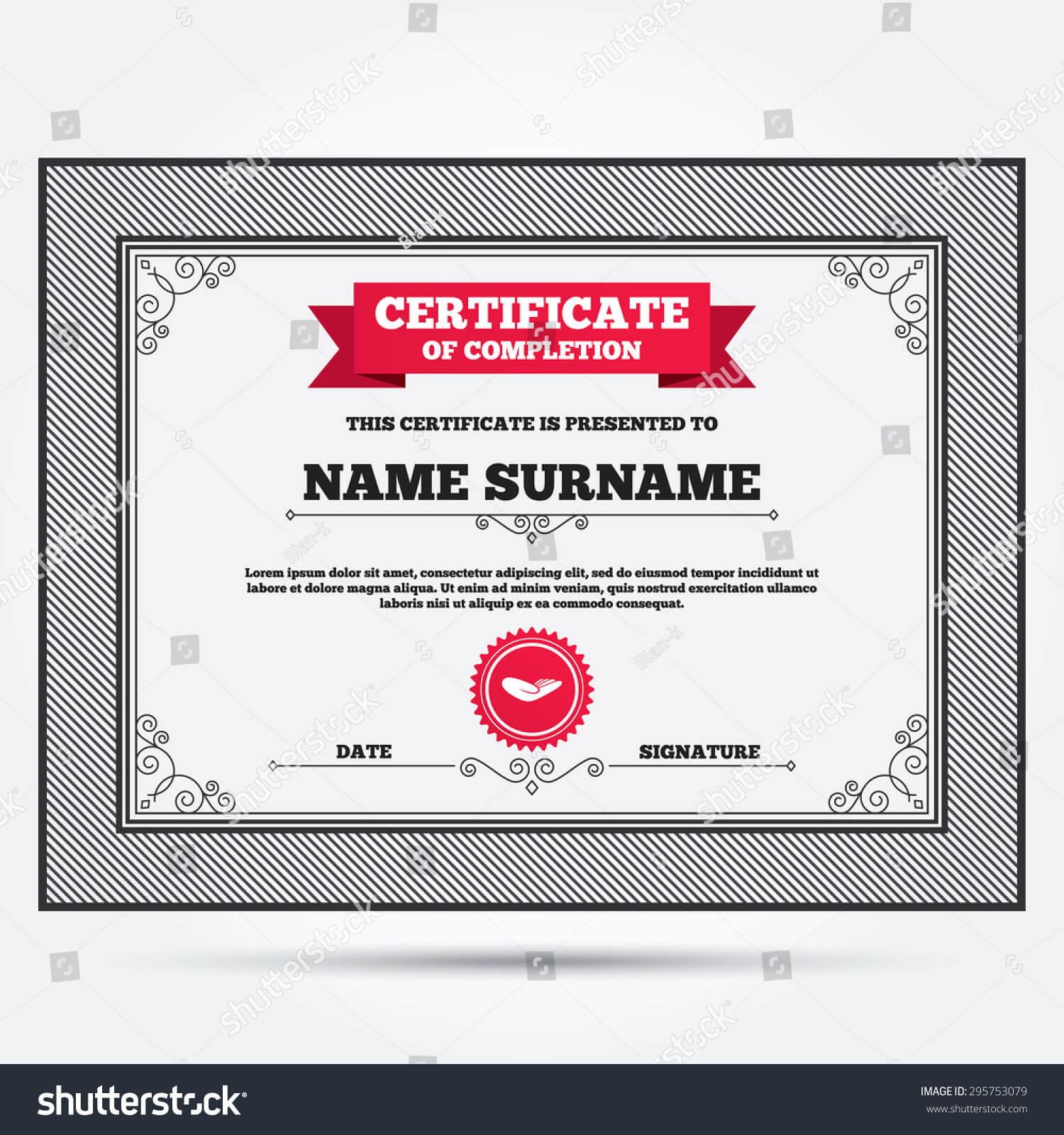 Certificate Completion Donation Hand Sign Icon Stock Vector With Donation Certificate Template