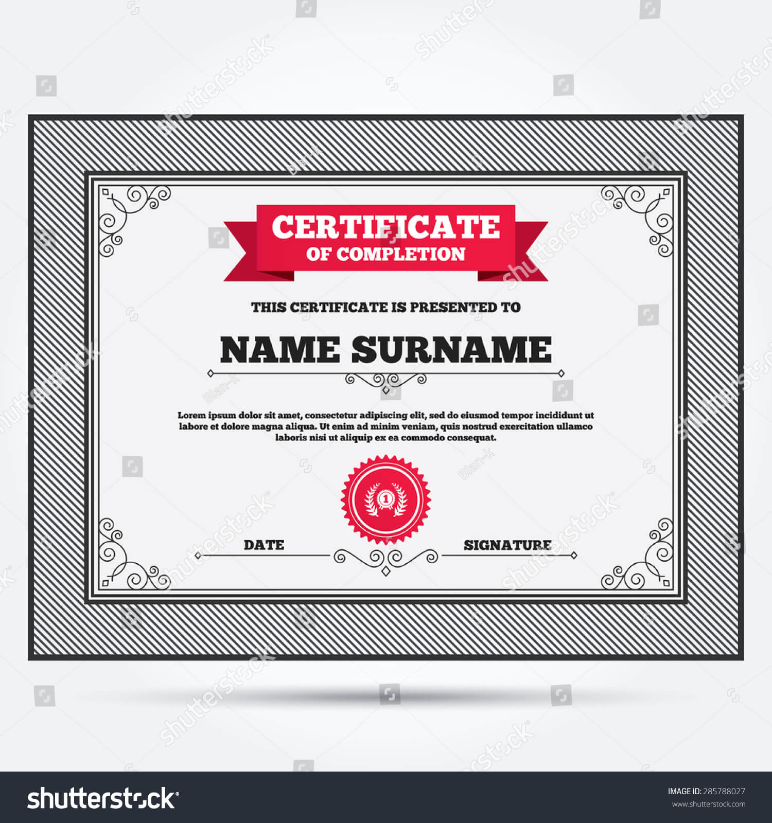 Certificate Completion First Place Award Sign Stock Vector In First Place Award Certificate Template