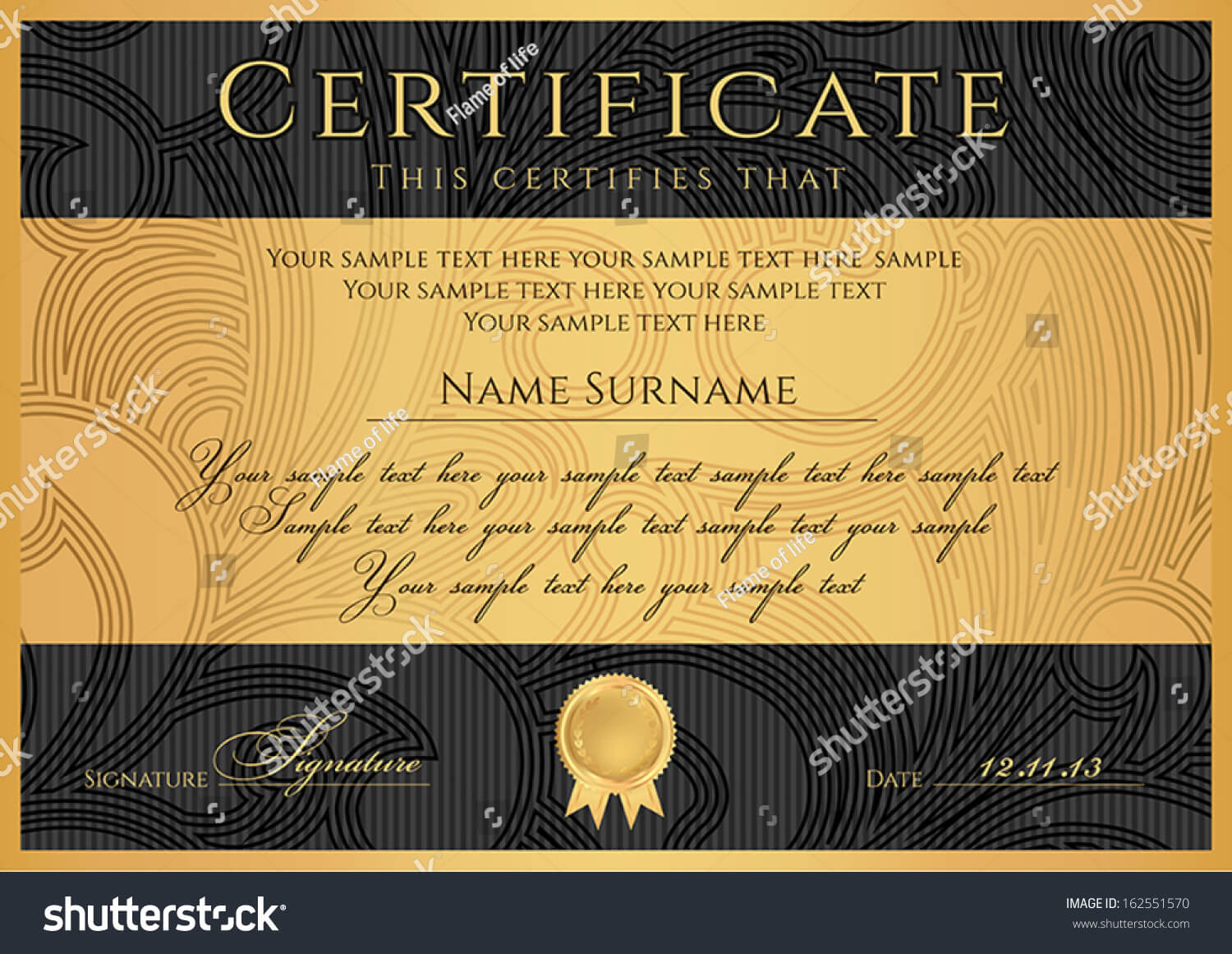 Certificate Diploma Completion Black Design Template Stock Throughout Certificate Scroll Template