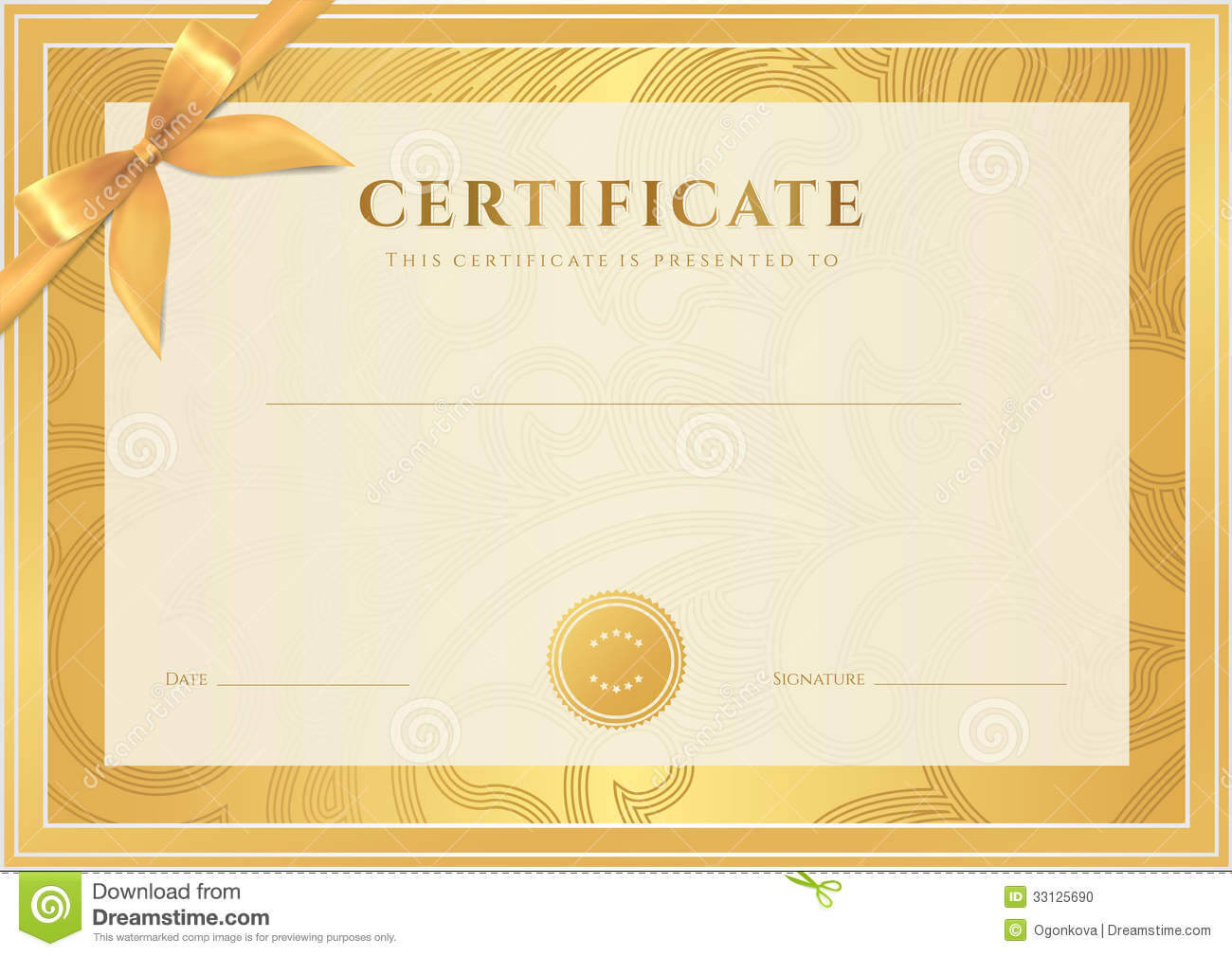 Certificate, Diploma Template. Gold Award Pattern Stock Intended For Scroll Certificate Templates