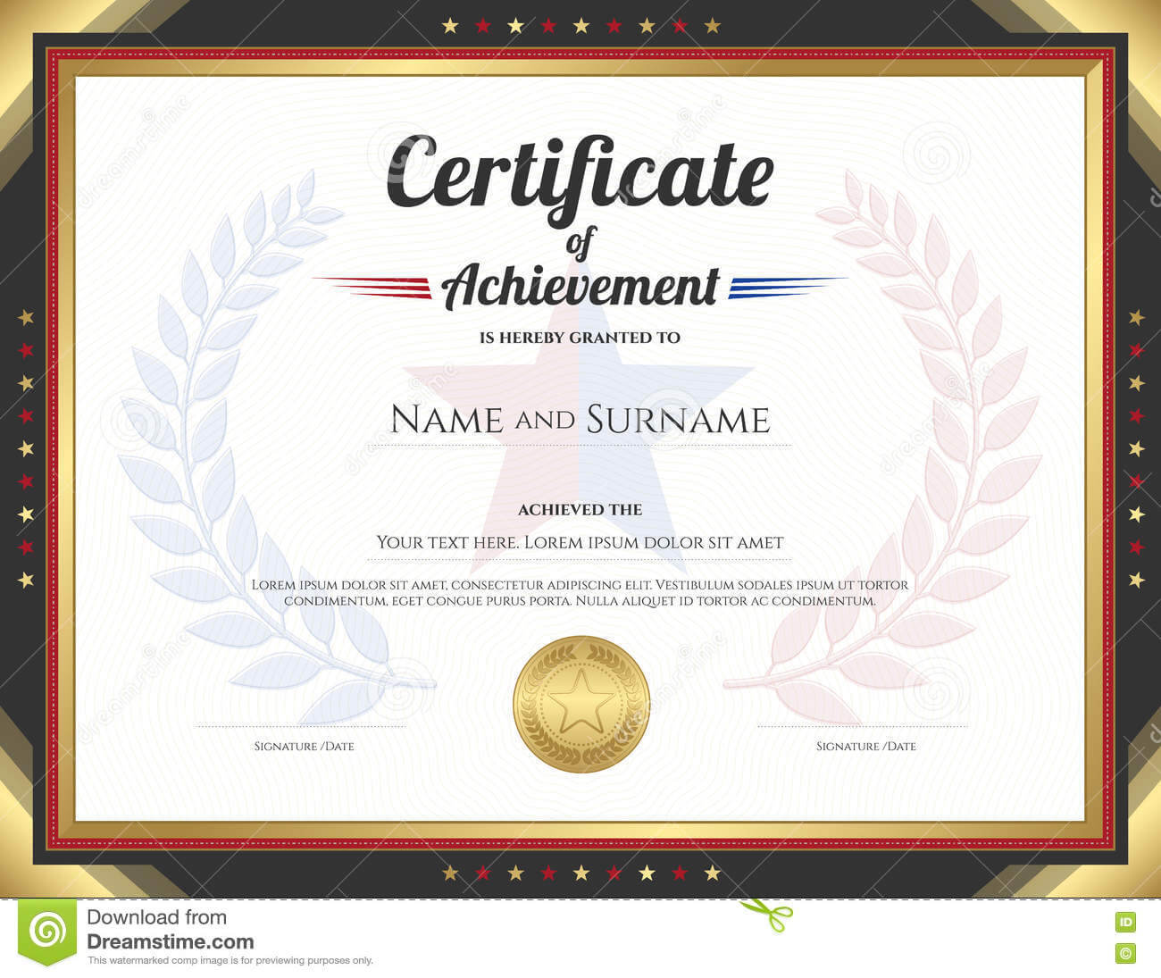 Certificate Of Achievement Template With Gold Border Theme For Star Naming Certificate Template