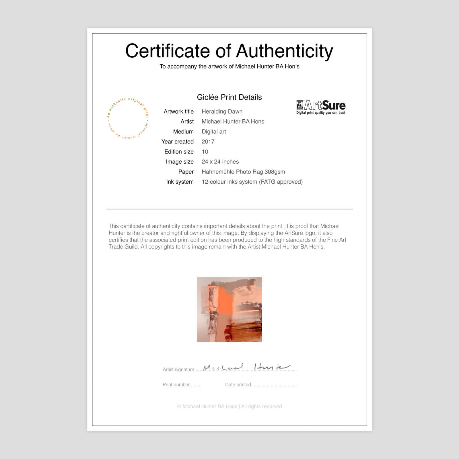 Certificate Of Authenticity Art – Yatay.horizonconsulting.co With Certificate Of Authenticity Photography Template