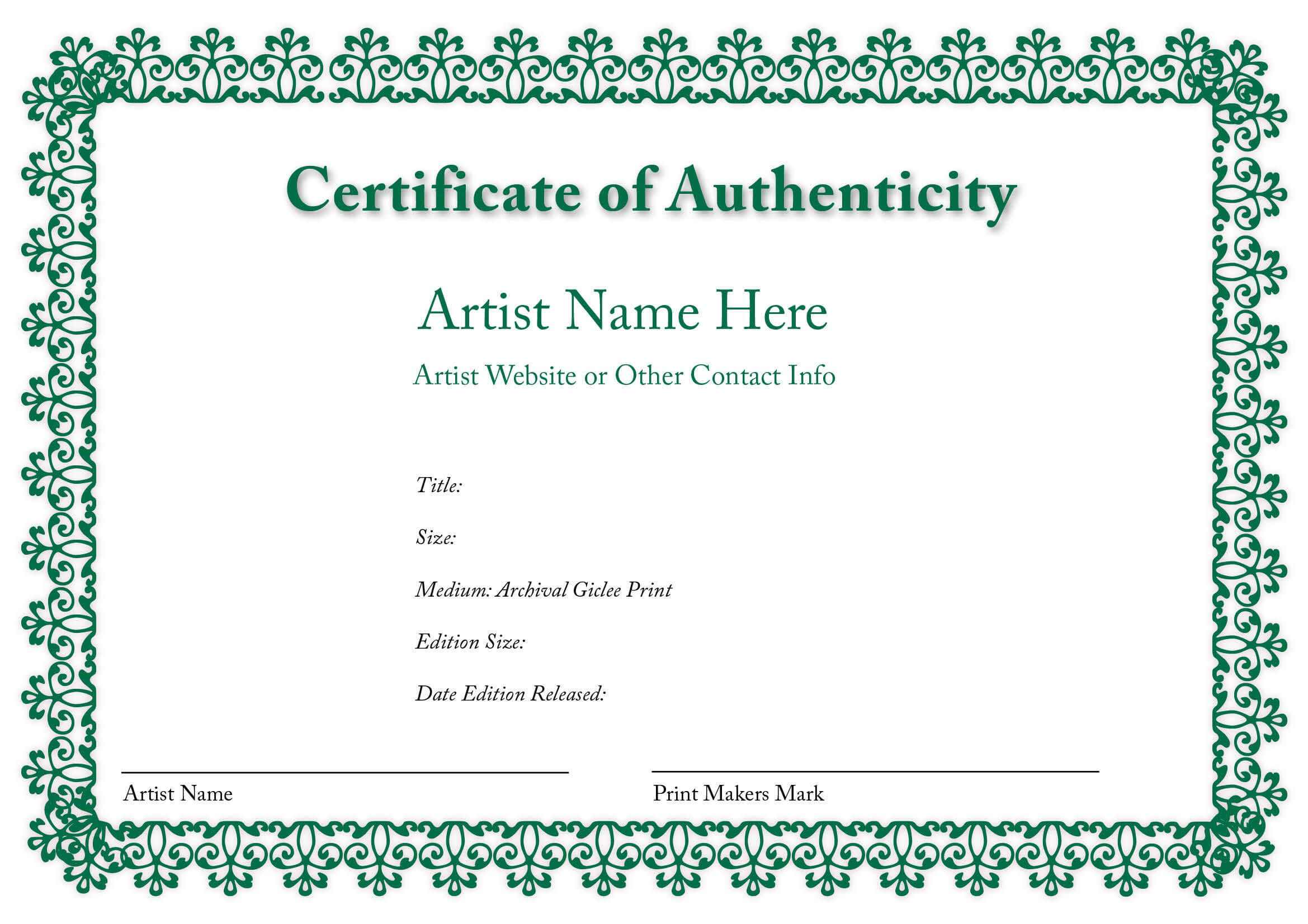Certificate Of Authenticity Of An Art Print | Lettering Pertaining To Certificate Of Authenticity Template