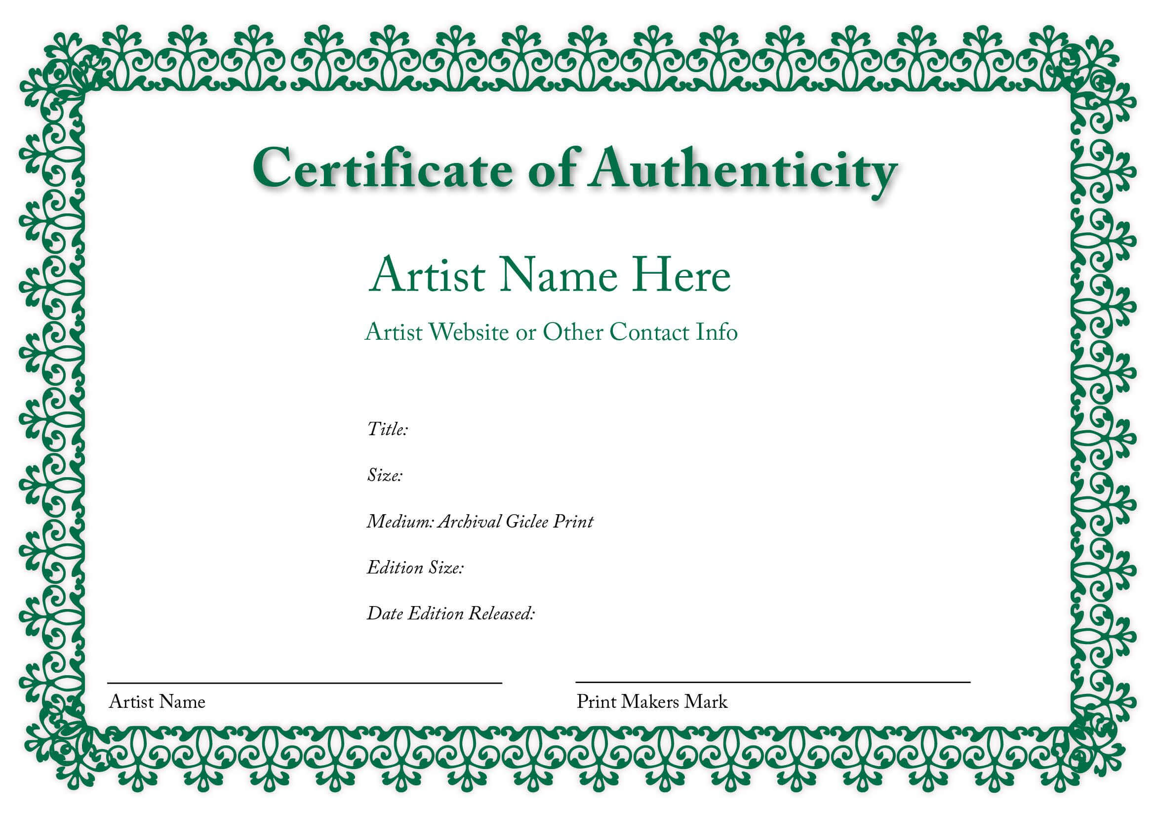Certificate Of Authenticity Of An Art Print | Lettering Regarding Art Certificate Template Free