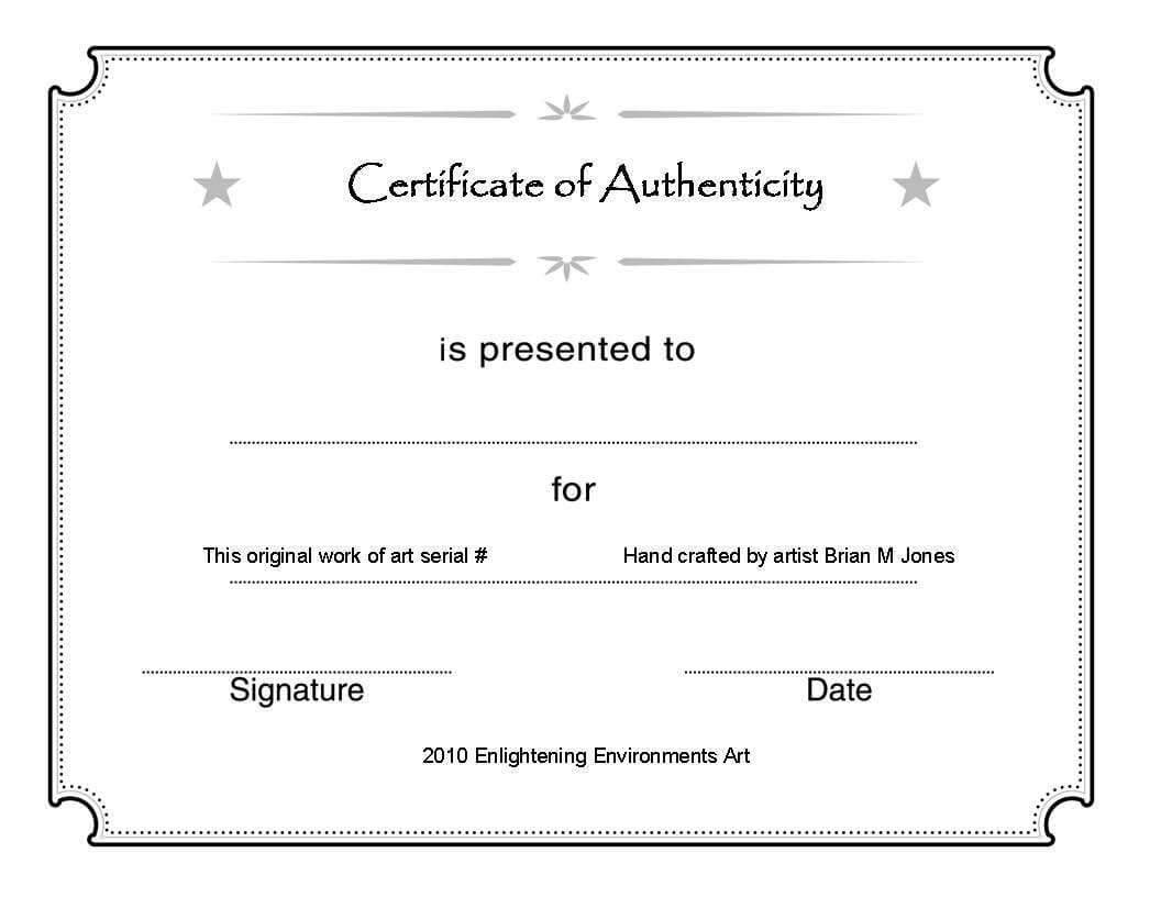 Certificate Of Authenticity Template Psd Word Artist Free In Photography Certificate Of Authenticity Template
