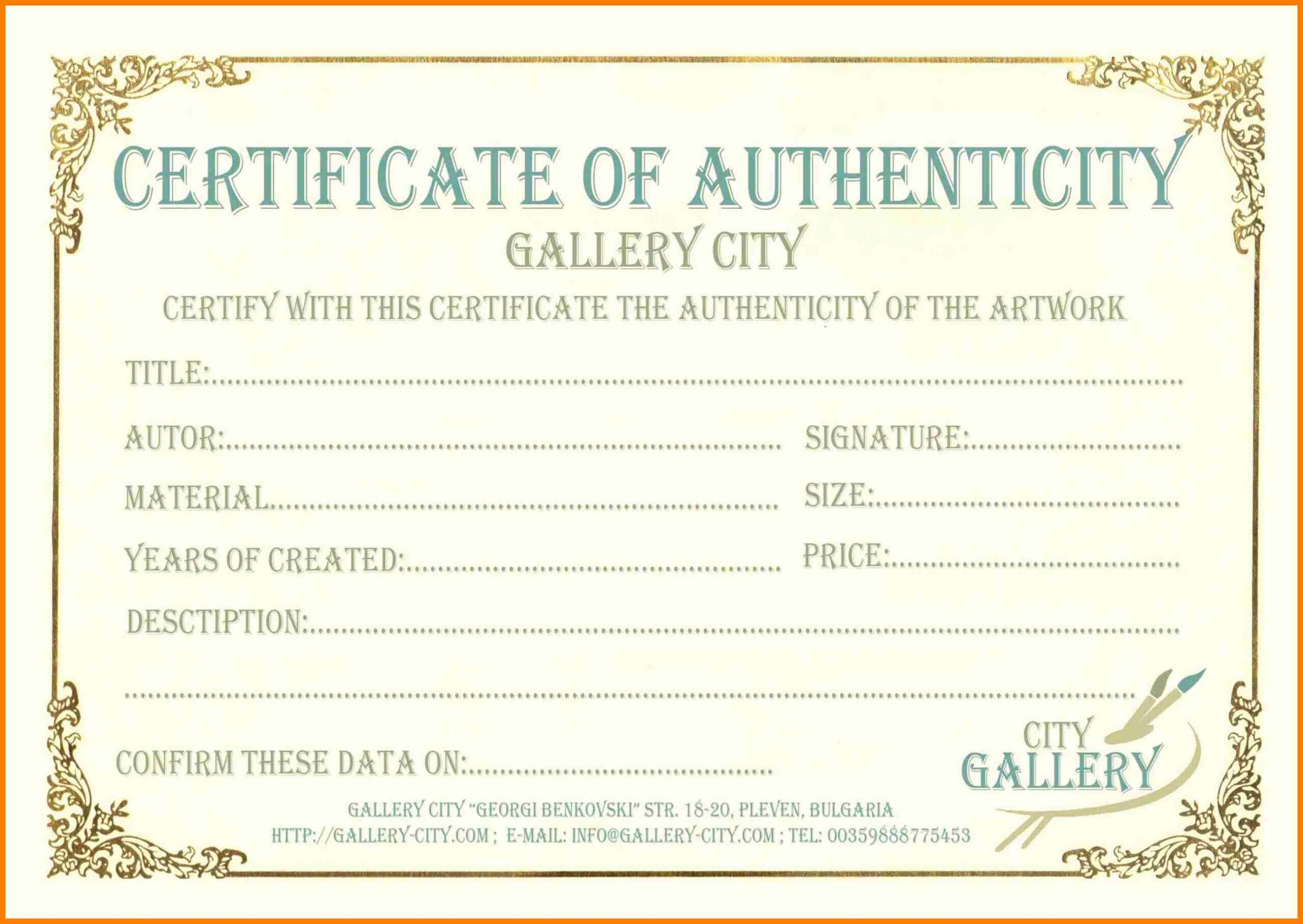 Certificate Of Authenticity Templates – Topa.mastersathletics.co Throughout Certificate Of Authenticity Template
