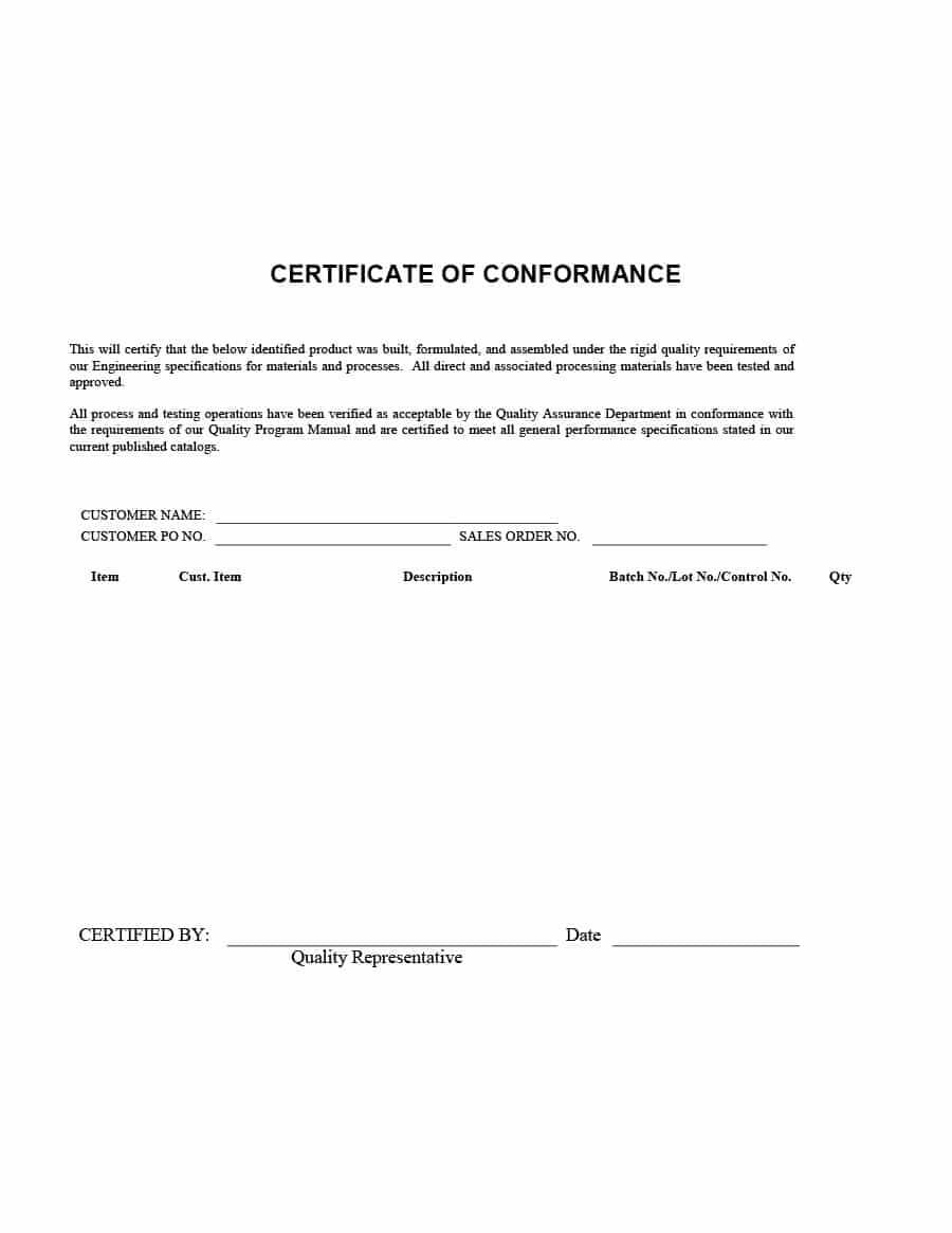 Certificate Of Compliance Form Template | Josiessteakhouse For Certificate Of Compliance Template