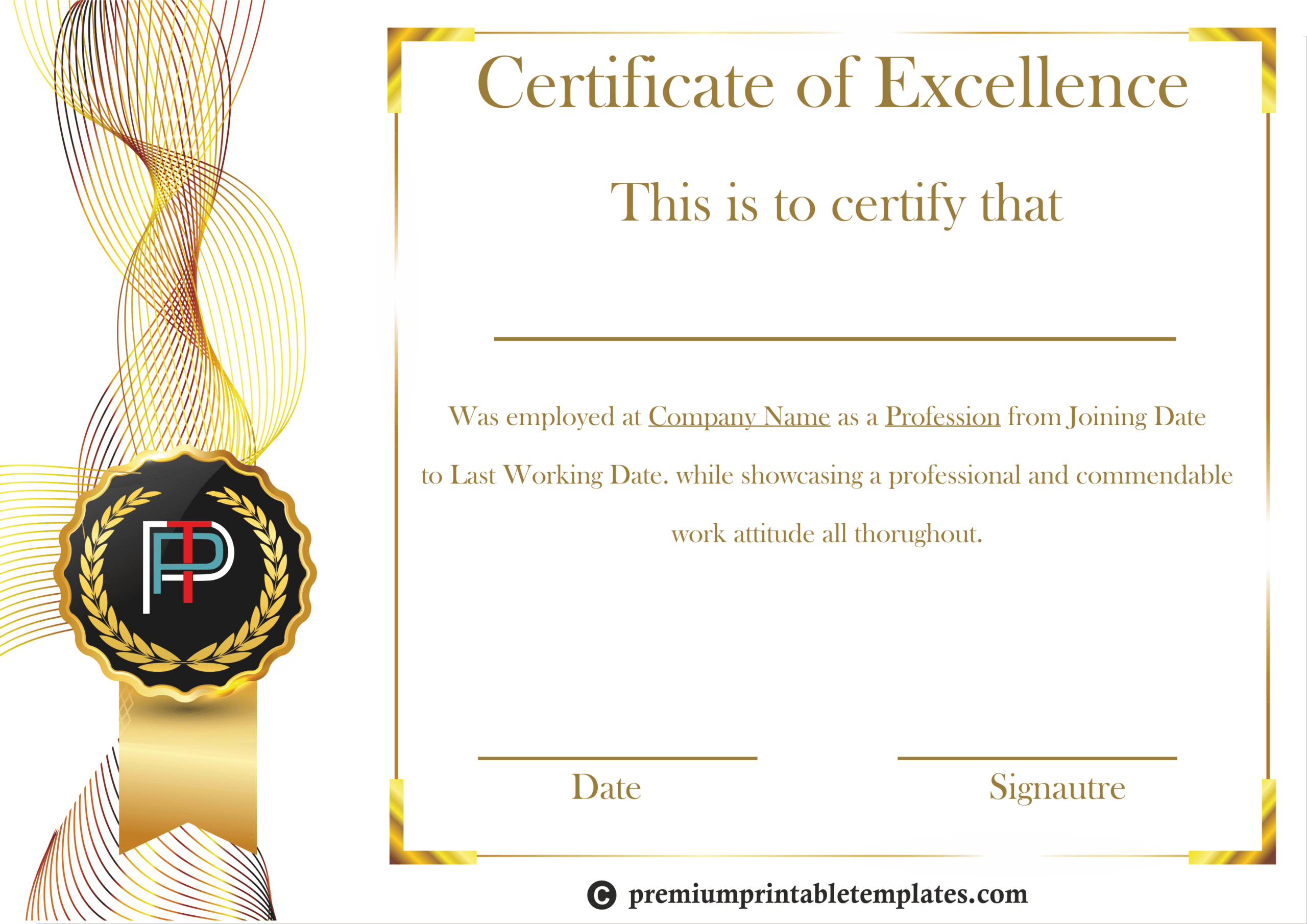 Certificate Of Excellence Template | Certificate Templates With Best Performance Certificate Template