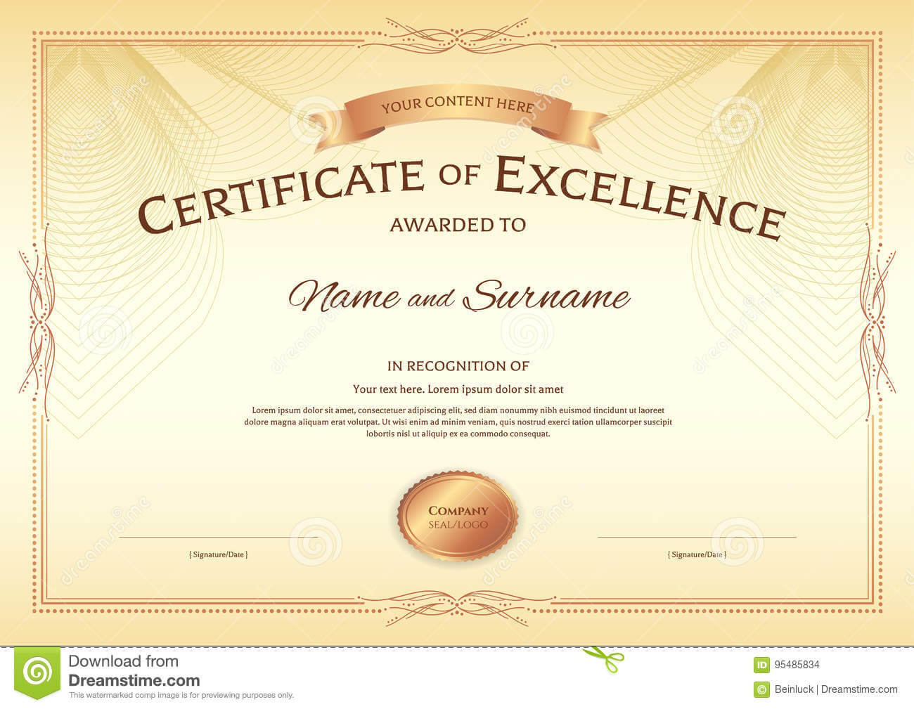 Certificate Of Excellence Template With Award Ribbon On For Award Of Excellence Certificate Template