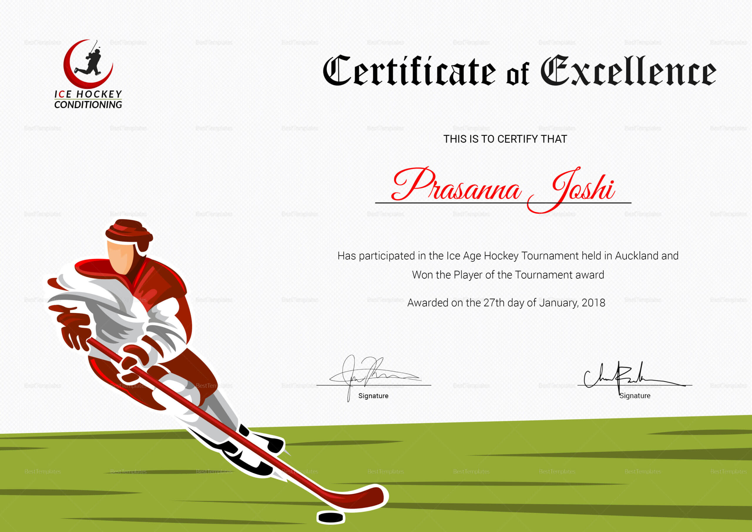 Certificate Of Hockey Performance Template Inside Hockey Certificate Templates