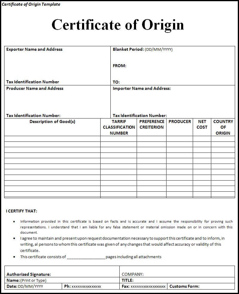 Certificate Of Origin | Trade Samaritan In Certificate Of Manufacture Template