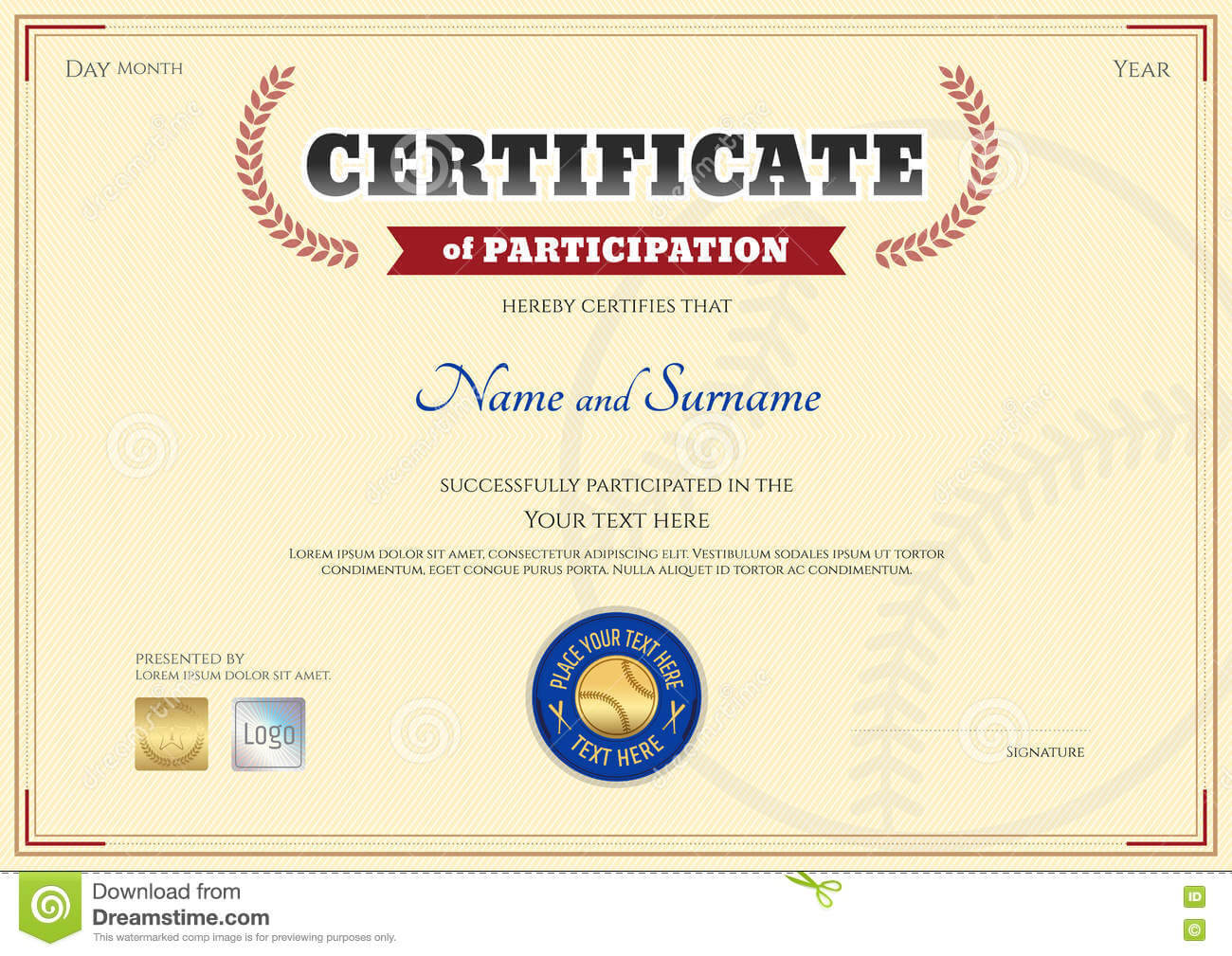 Certificate Of Participation Template In Baseball Sport Throughout Participation Certificate Templates Free Download