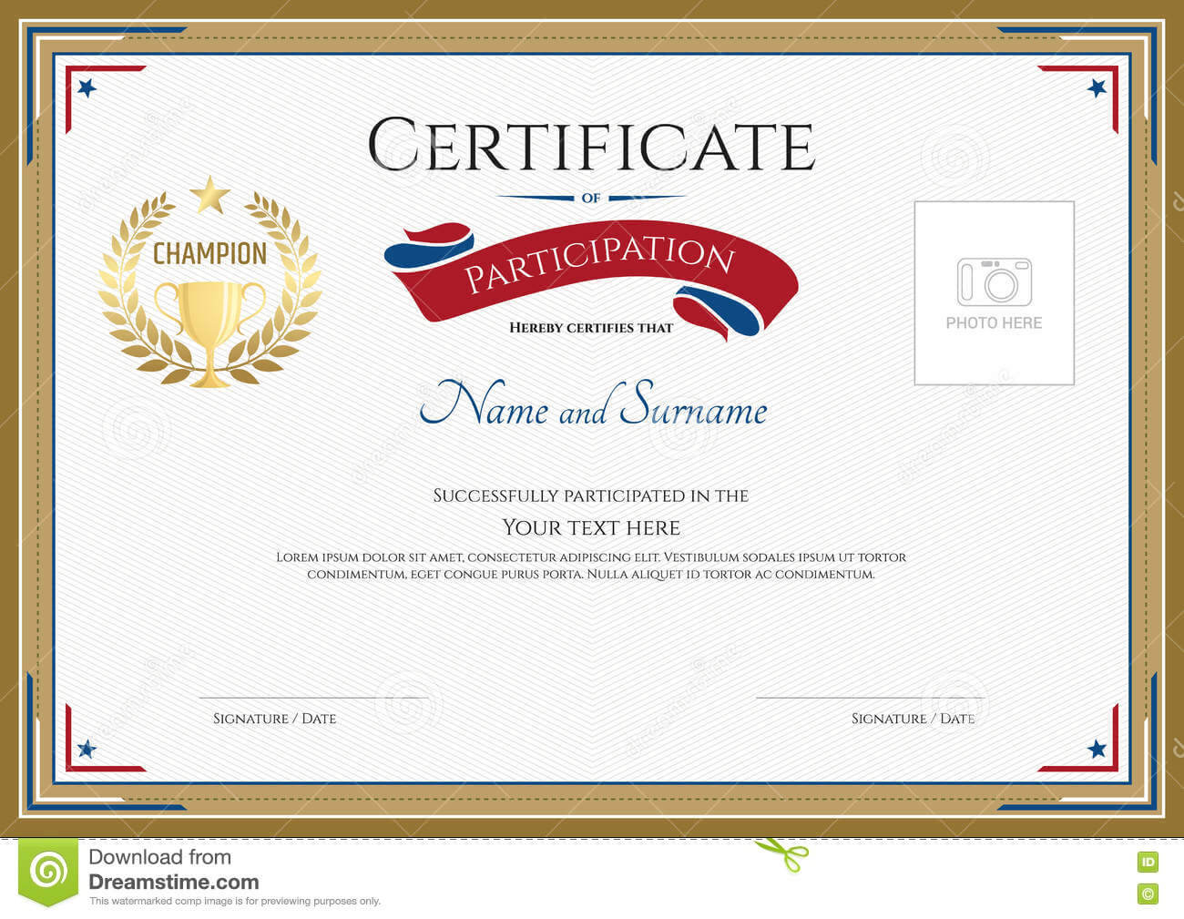Certificate Of Participation Template In Sport Theme Stock With Regard To Participation Certificate Templates Free Download