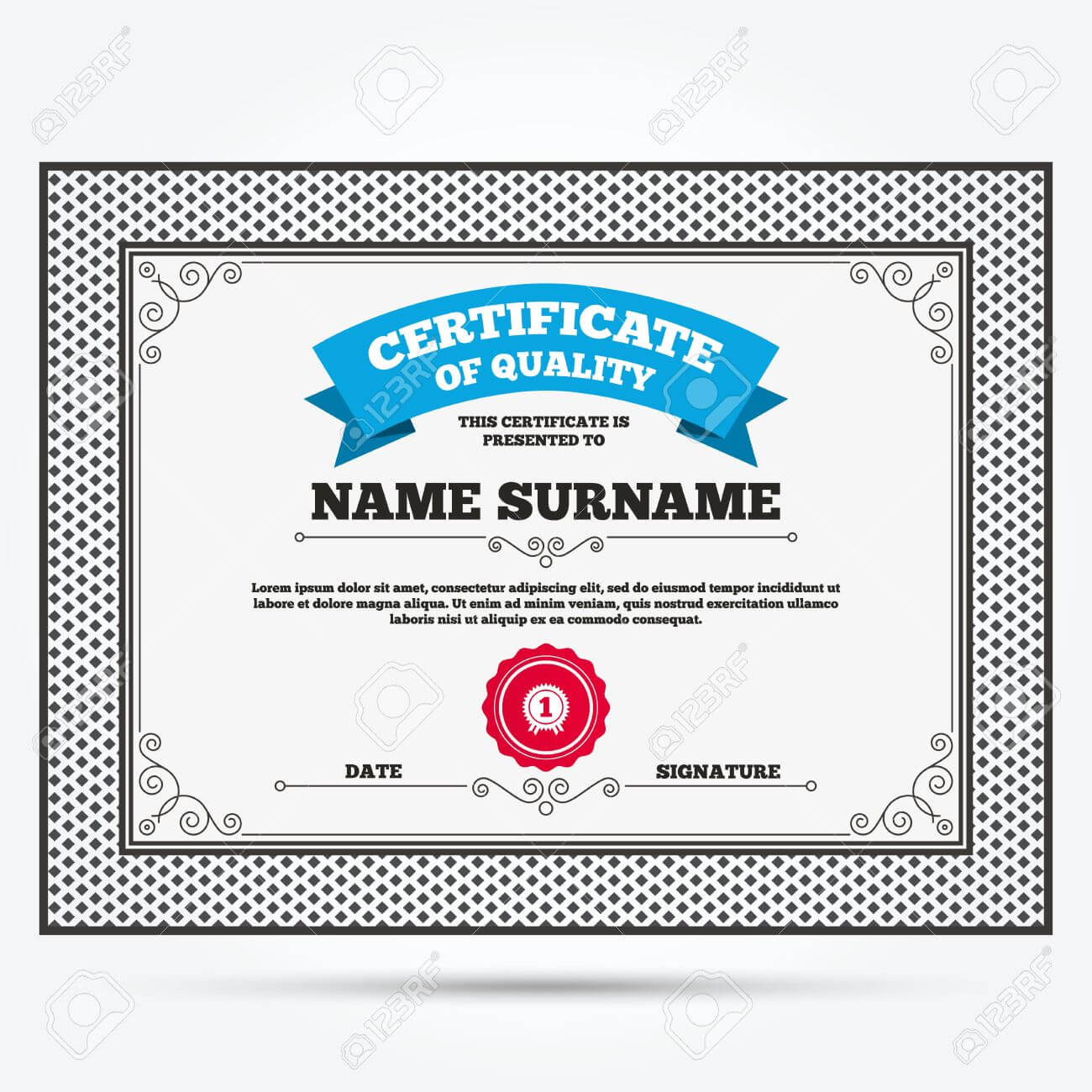 Certificate Of Quality. First Place Award Sign Icon. Prize For.. Throughout First Place Award Certificate Template
